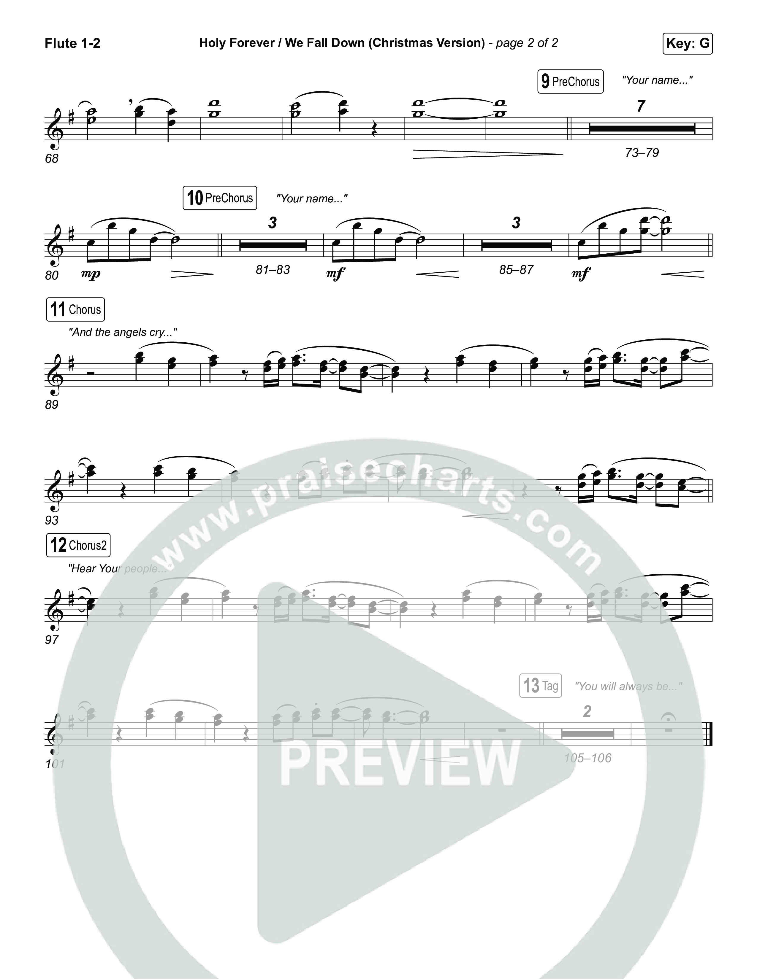 Holy Forever / We Fall Down (Christmas Version) (Choral/SATB) Flute 1,2 (Travis Cottrell / Skye Reedy / Arr. Mason Brown)