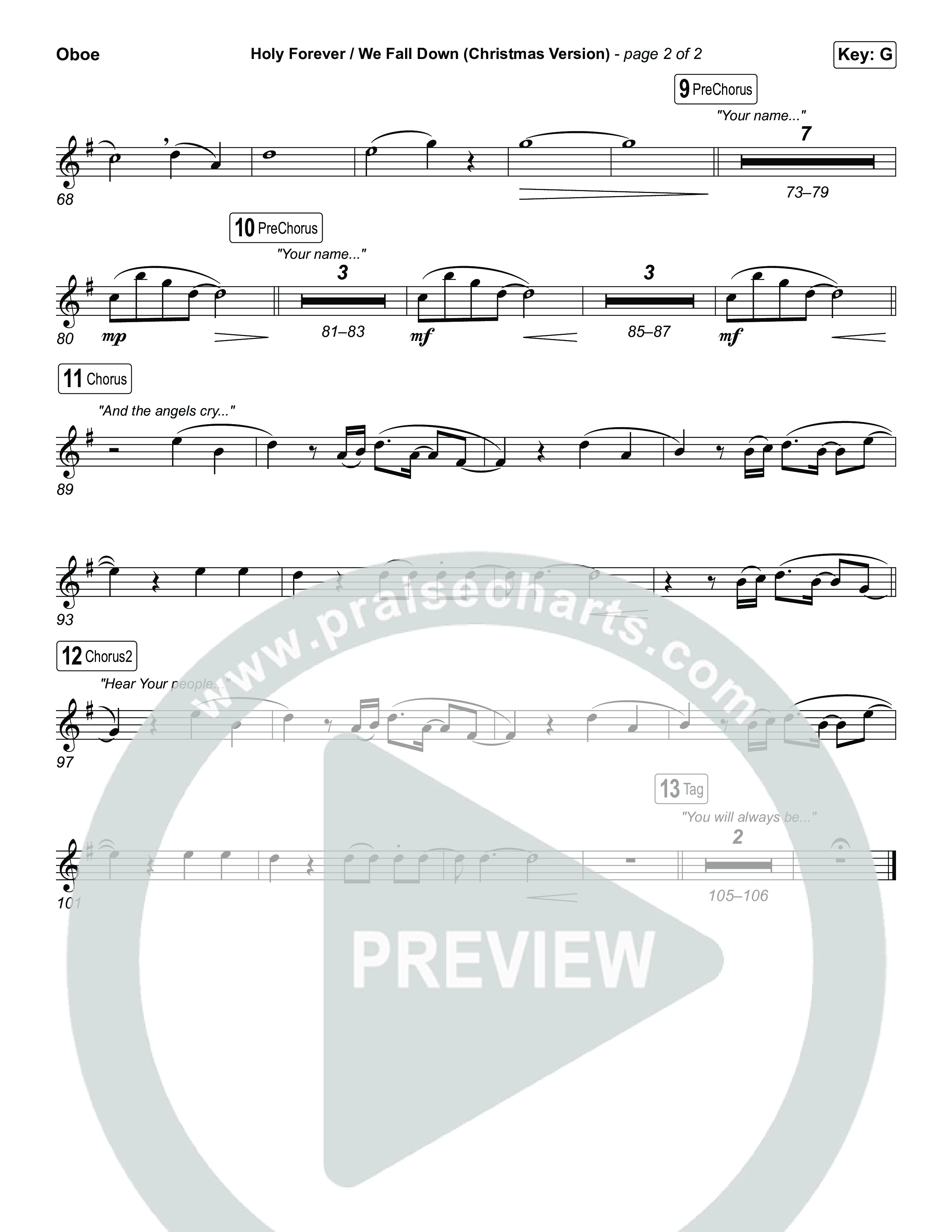 Holy Forever / We Fall Down (Christmas Version) (Choral/SATB) Oboe (Travis Cottrell / Skye Reedy / Arr. Mason Brown)