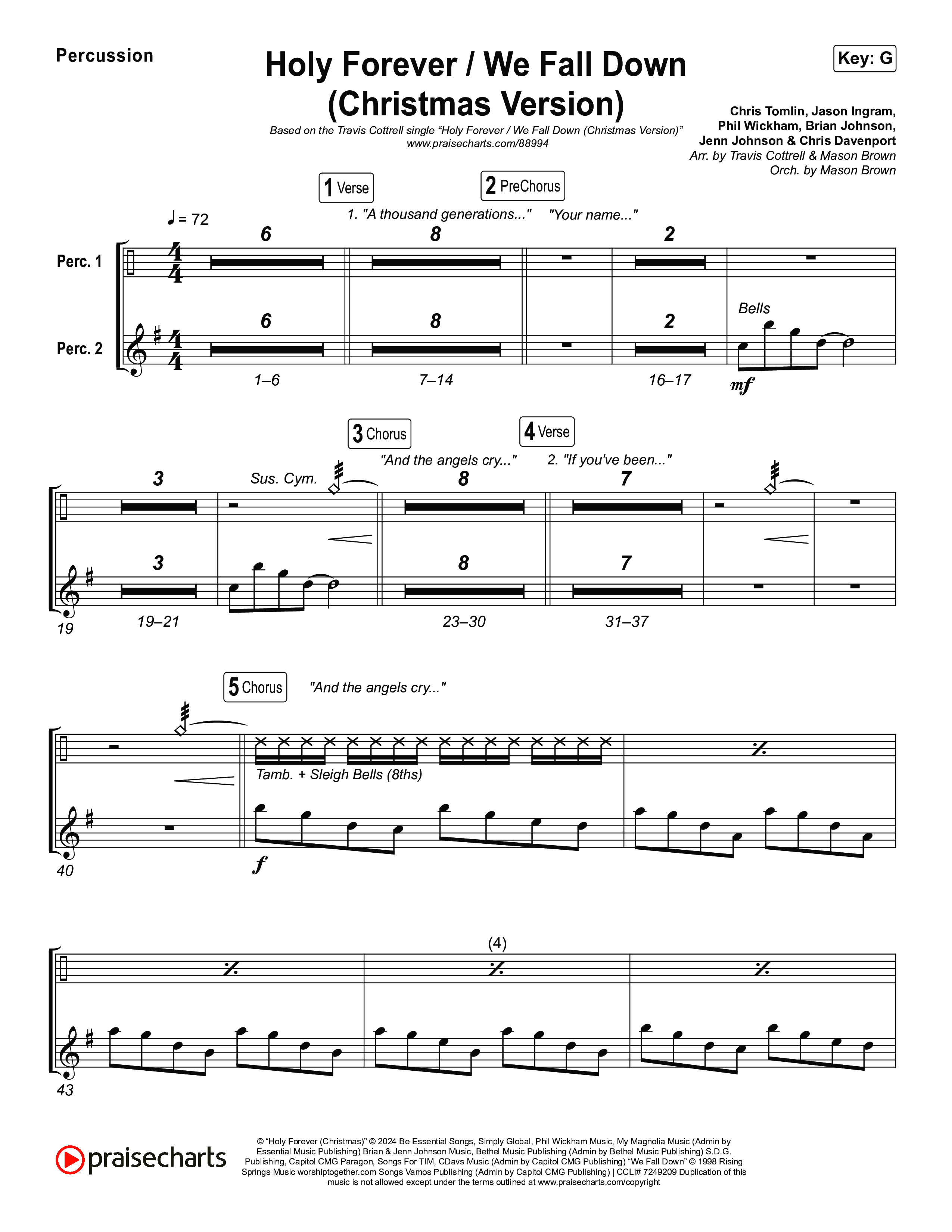 Holy Forever / We Fall Down (Christmas Version) (Choral/SATB) Percussion (Travis Cottrell / Skye Reedy / Arr. Mason Brown)