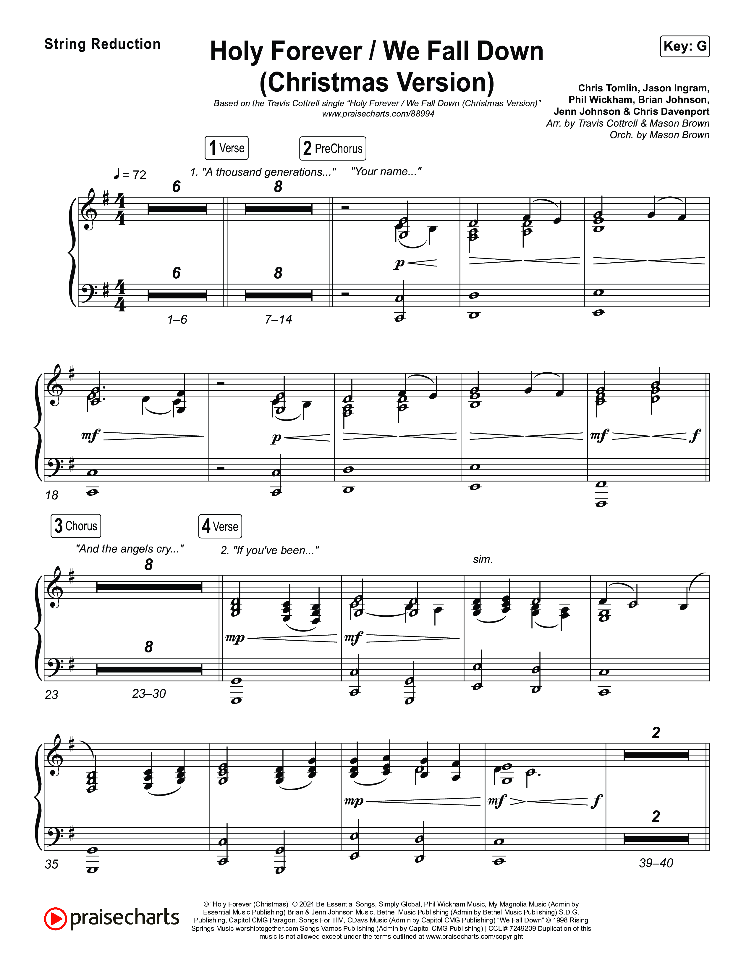 Holy Forever / We Fall Down (Christmas Version) (Choral/SATB) String Reduction (Travis Cottrell / Skye Reedy / Arr. Mason Brown)