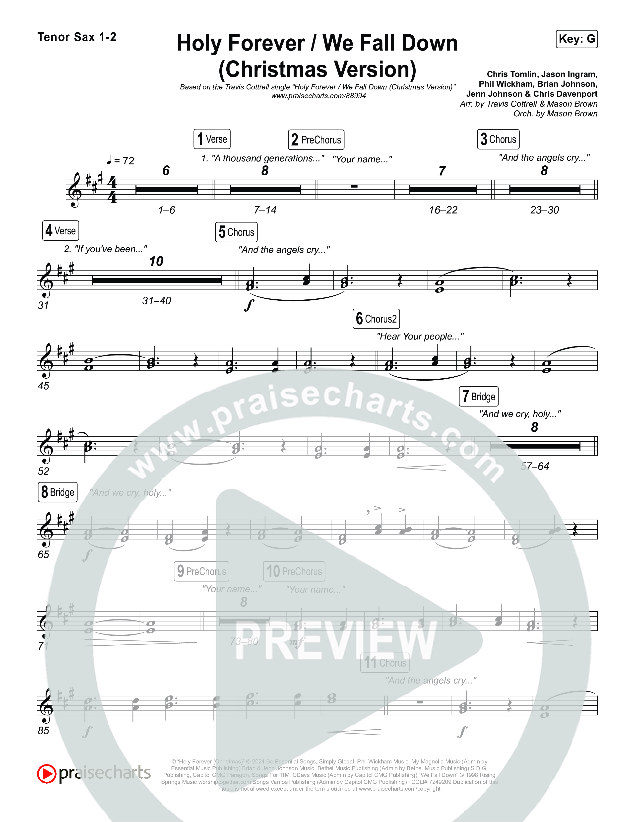 Holy Forever / We Fall Down (Christmas Version) (Choral/SATB) Sax Pack (Travis Cottrell / Skye Reedy / Arr. Mason Brown)