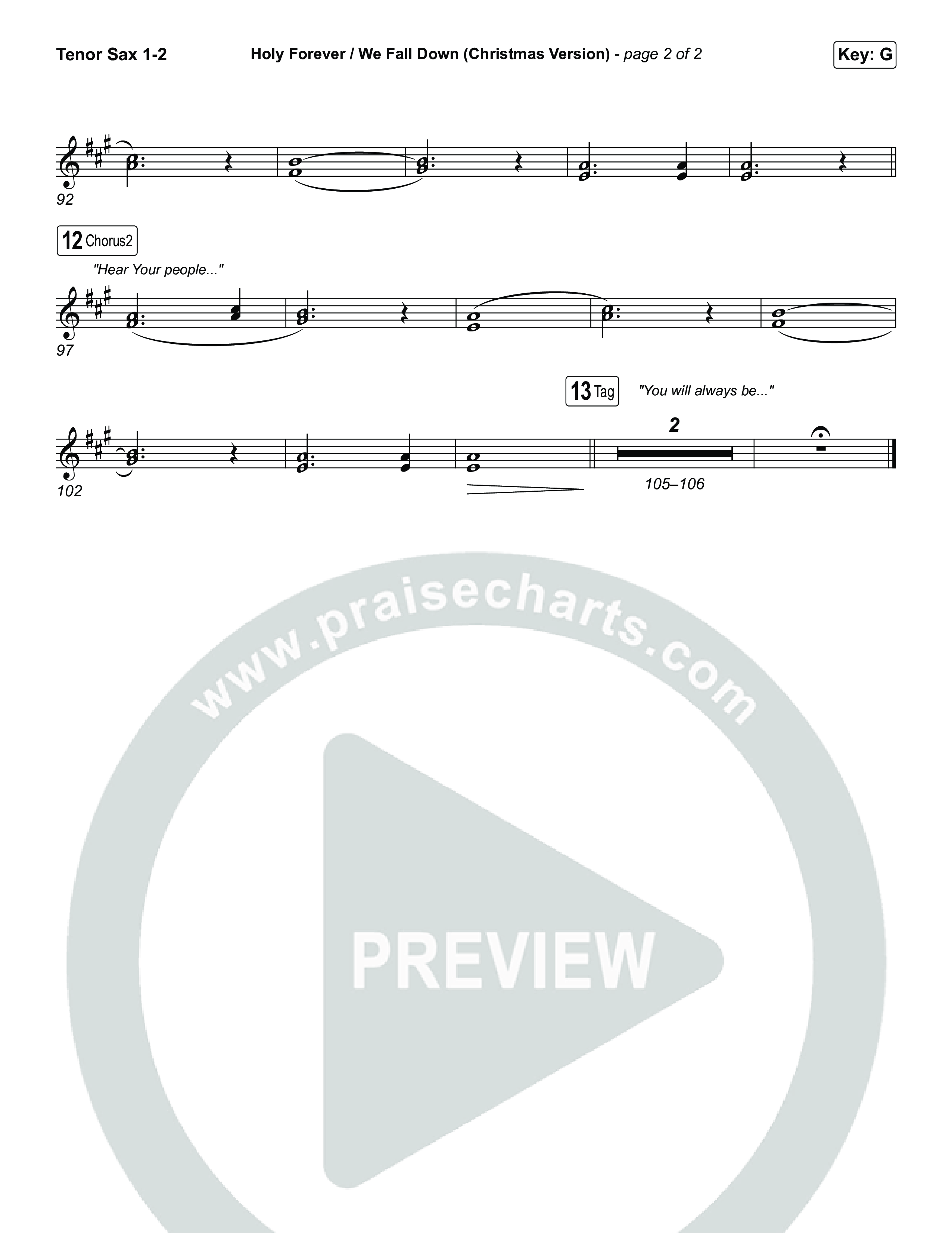 Holy Forever / We Fall Down (Christmas Version) (Choral/SATB) Tenor Sax 1,2 (Travis Cottrell / Skye Reedy / Arr. Mason Brown)