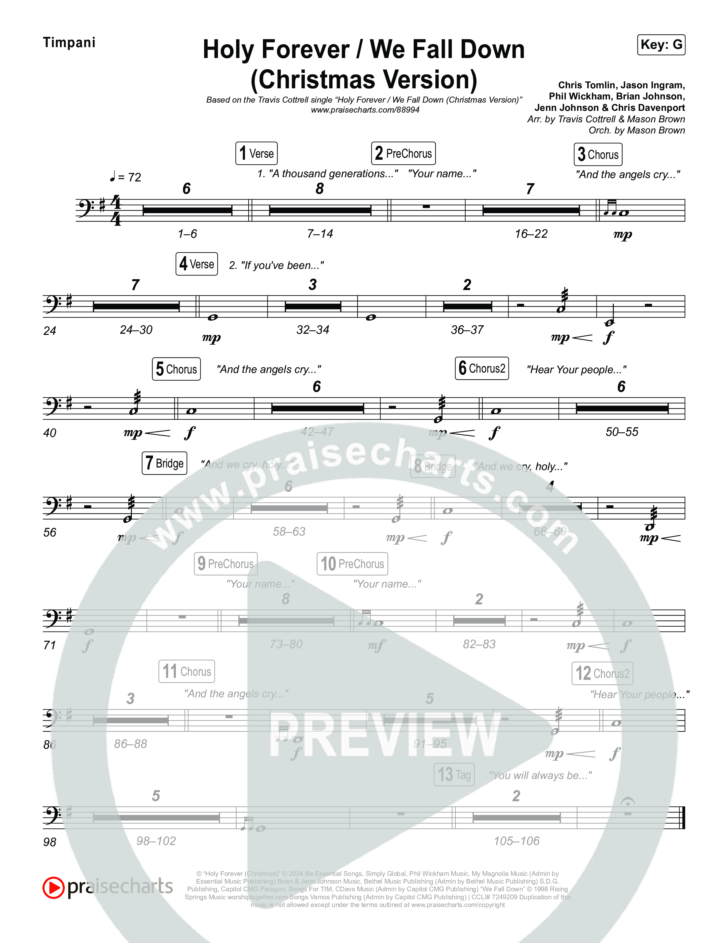 Holy Forever / We Fall Down (Christmas Version) (Choral/SATB) Timpani (Travis Cottrell / Skye Reedy / Arr. Mason Brown)