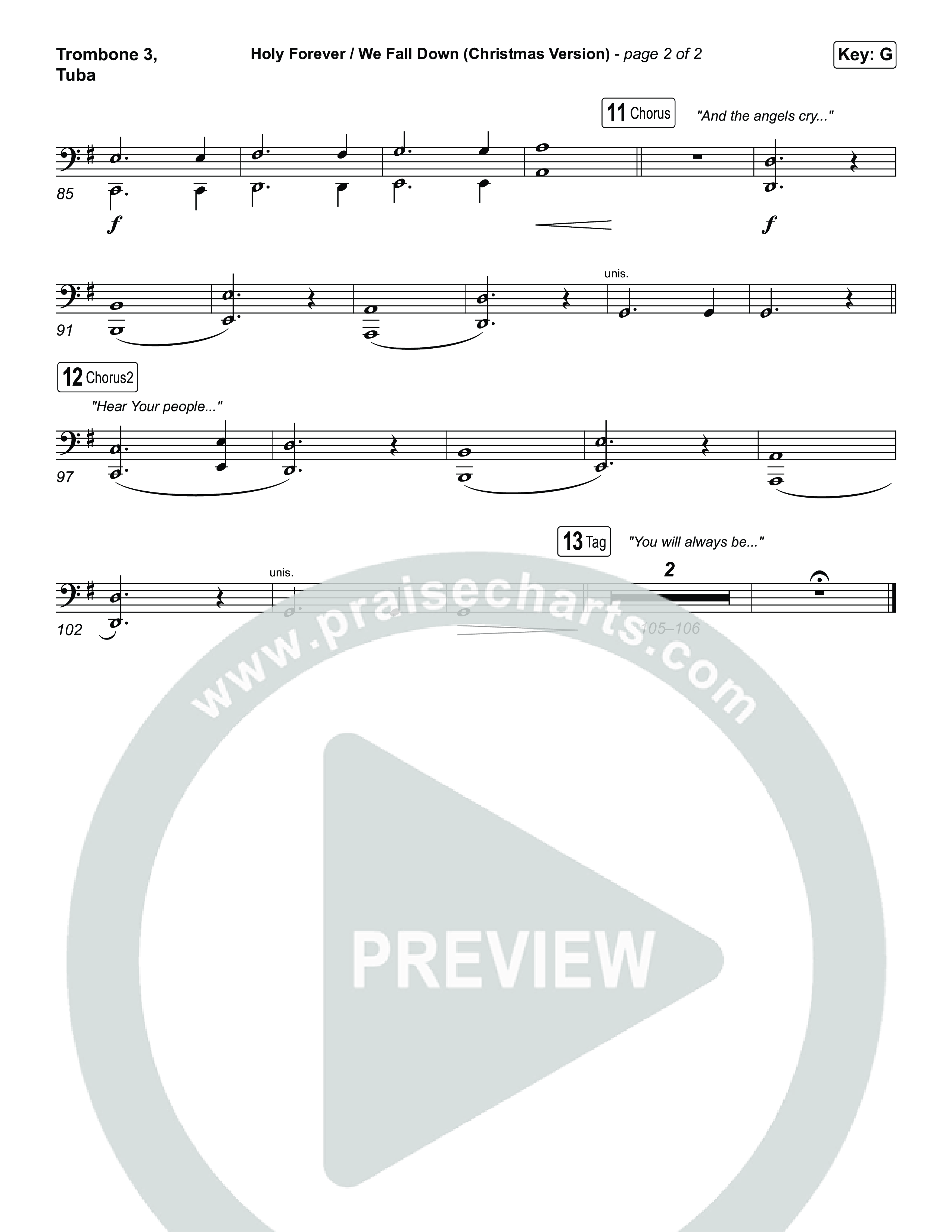 Holy Forever / We Fall Down (Christmas Version) (Choral/SATB) Trombone 3/Tuba (Travis Cottrell / Skye Reedy / Arr. Mason Brown)