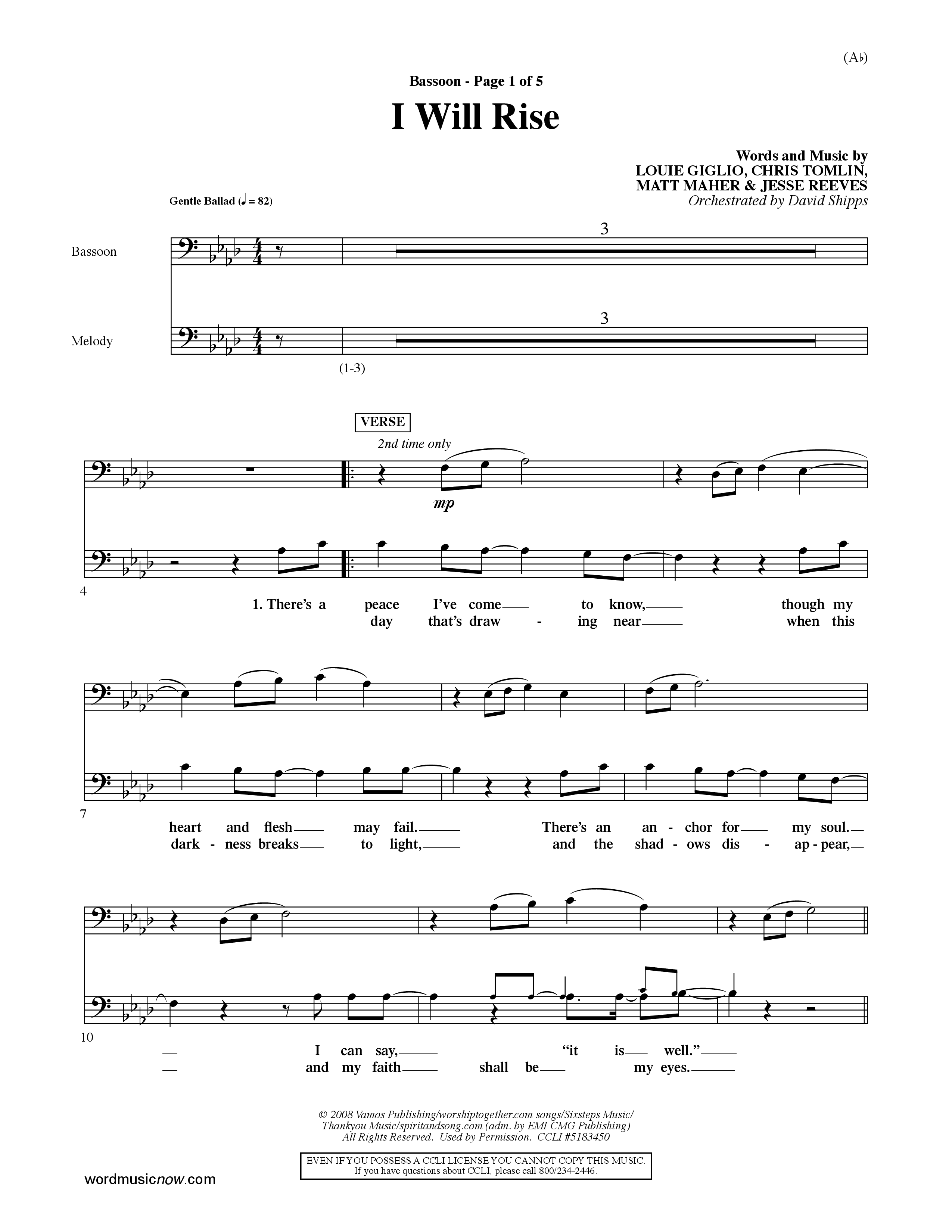 I Will Rise (Choral Anthem SATB) Bassoon (Word Music Choral / Orch. David Shipps)