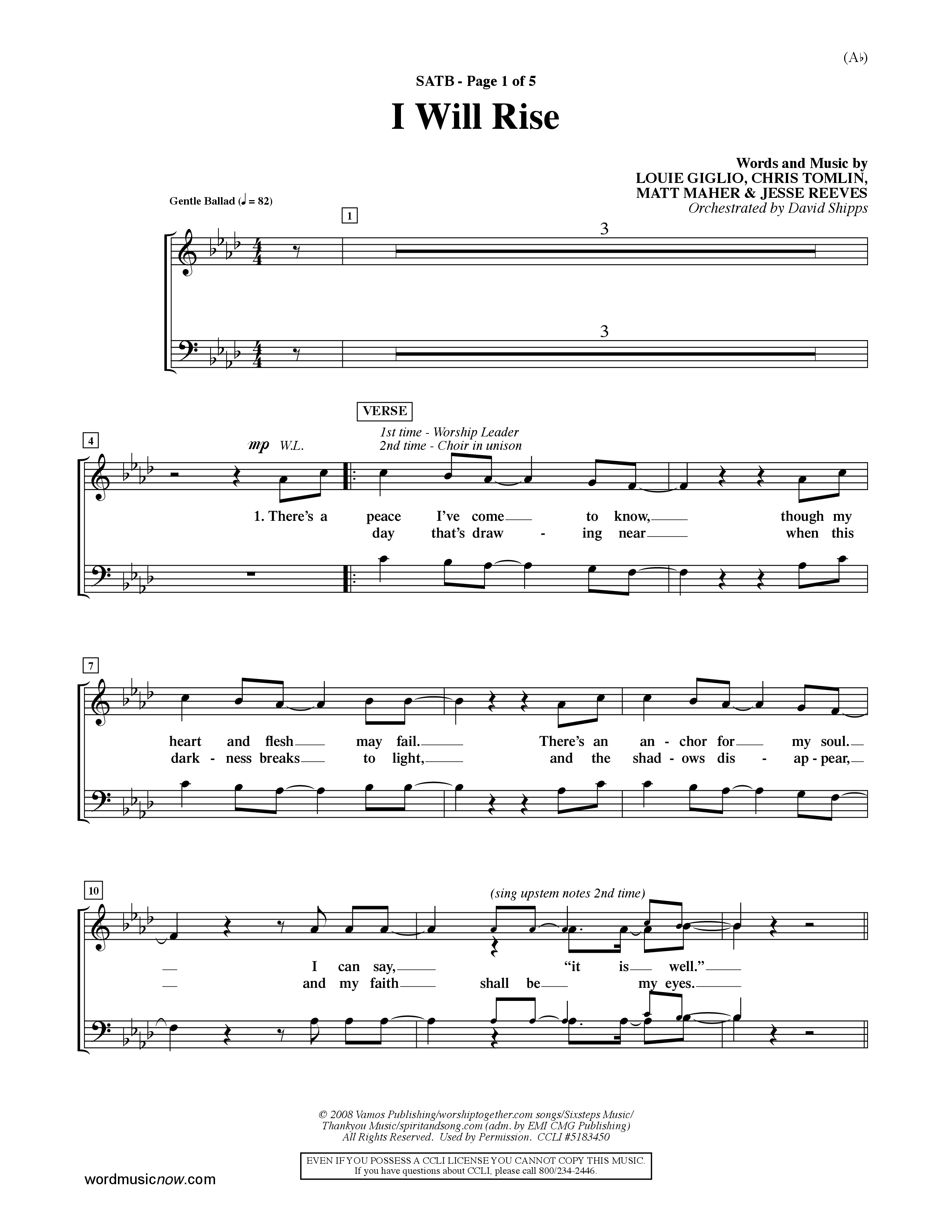 I Will Rise (Choral Anthem SATB) Choir Sheet (SATB) (Word Music Choral / Orch. David Shipps)