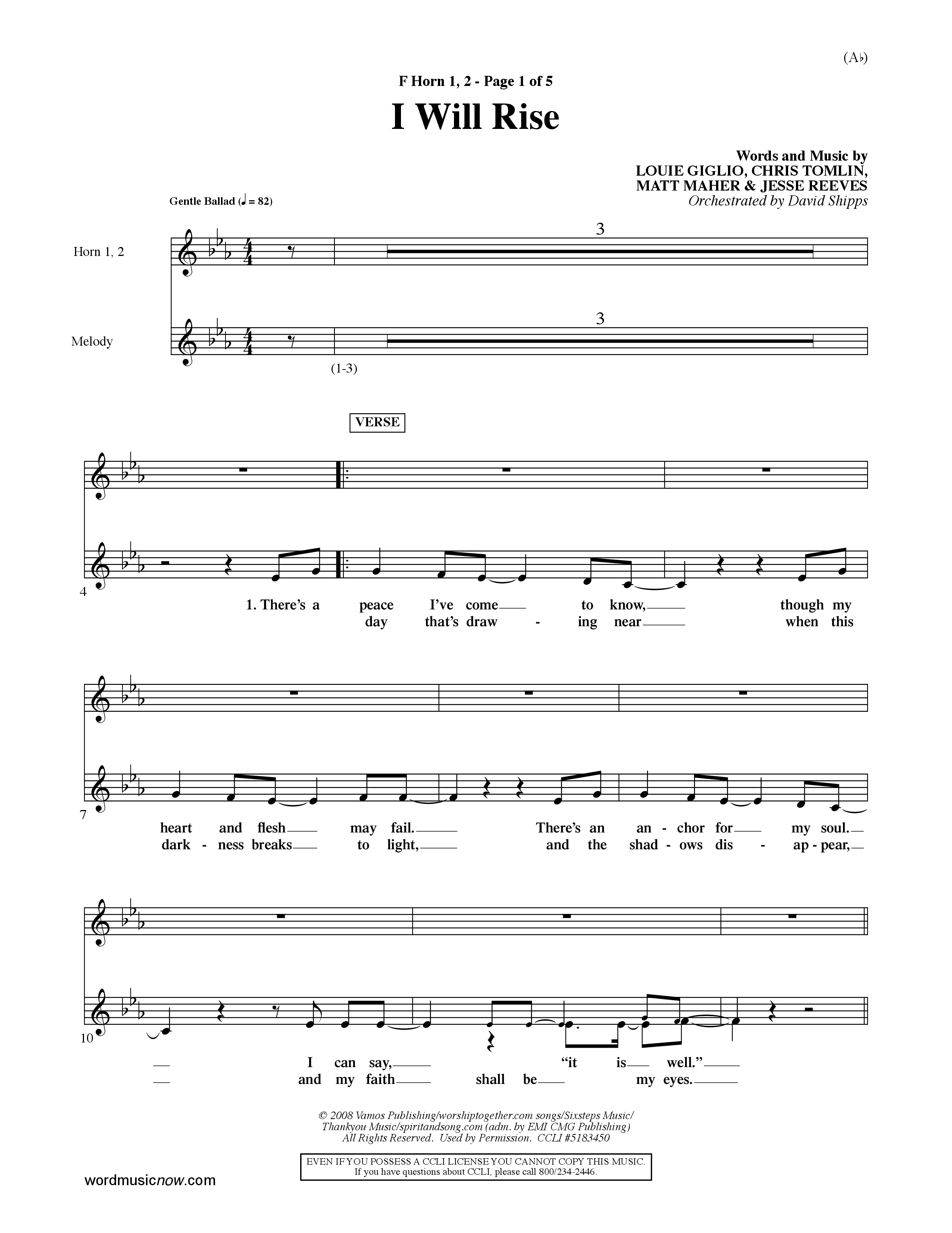 I Will Rise (Choral Anthem SATB) French Horn (Word Music Choral / Orch. David Shipps)