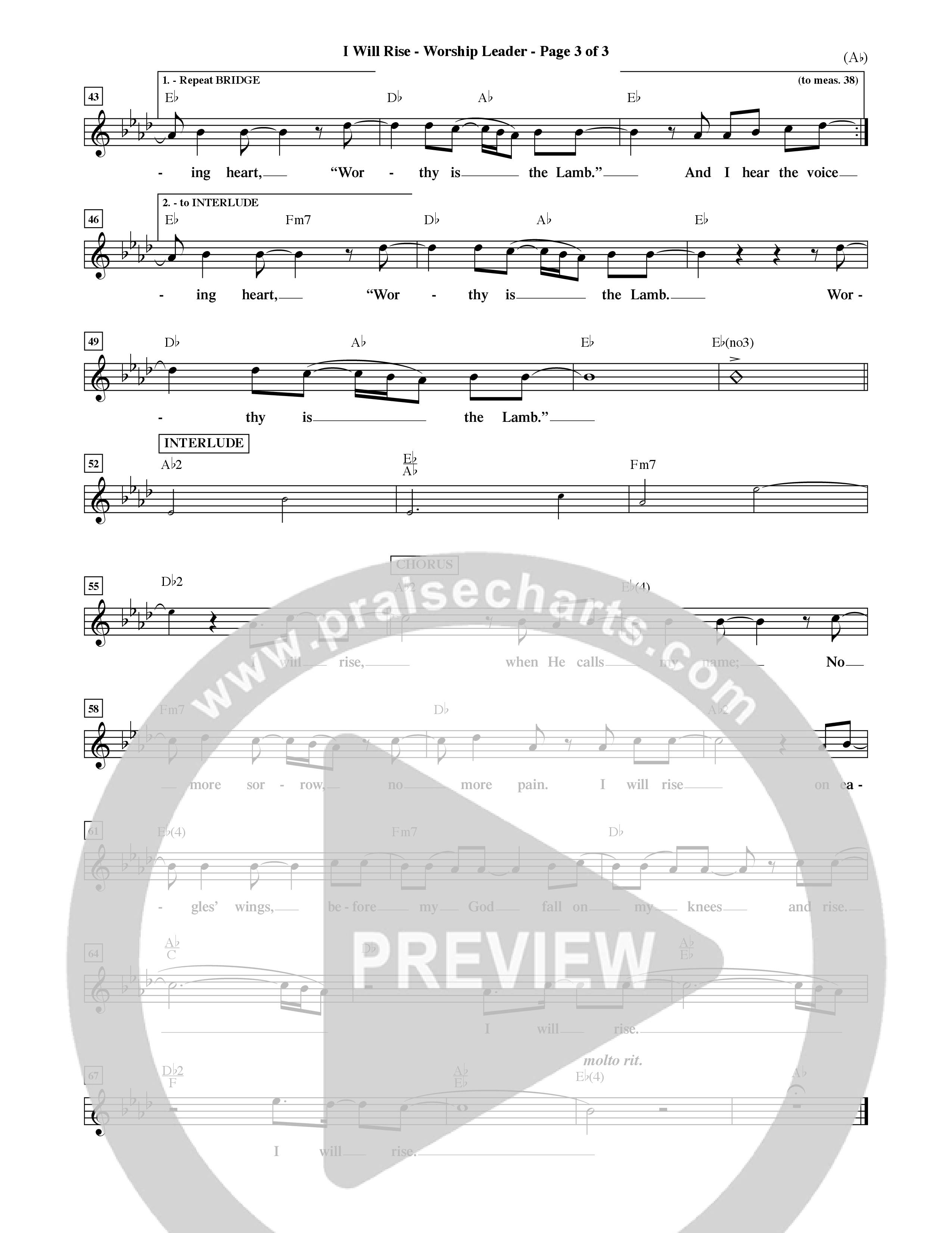I Will Rise (Choral Anthem SATB) Lead Sheet (Mel) (Word Music Choral / Orch. David Shipps)
