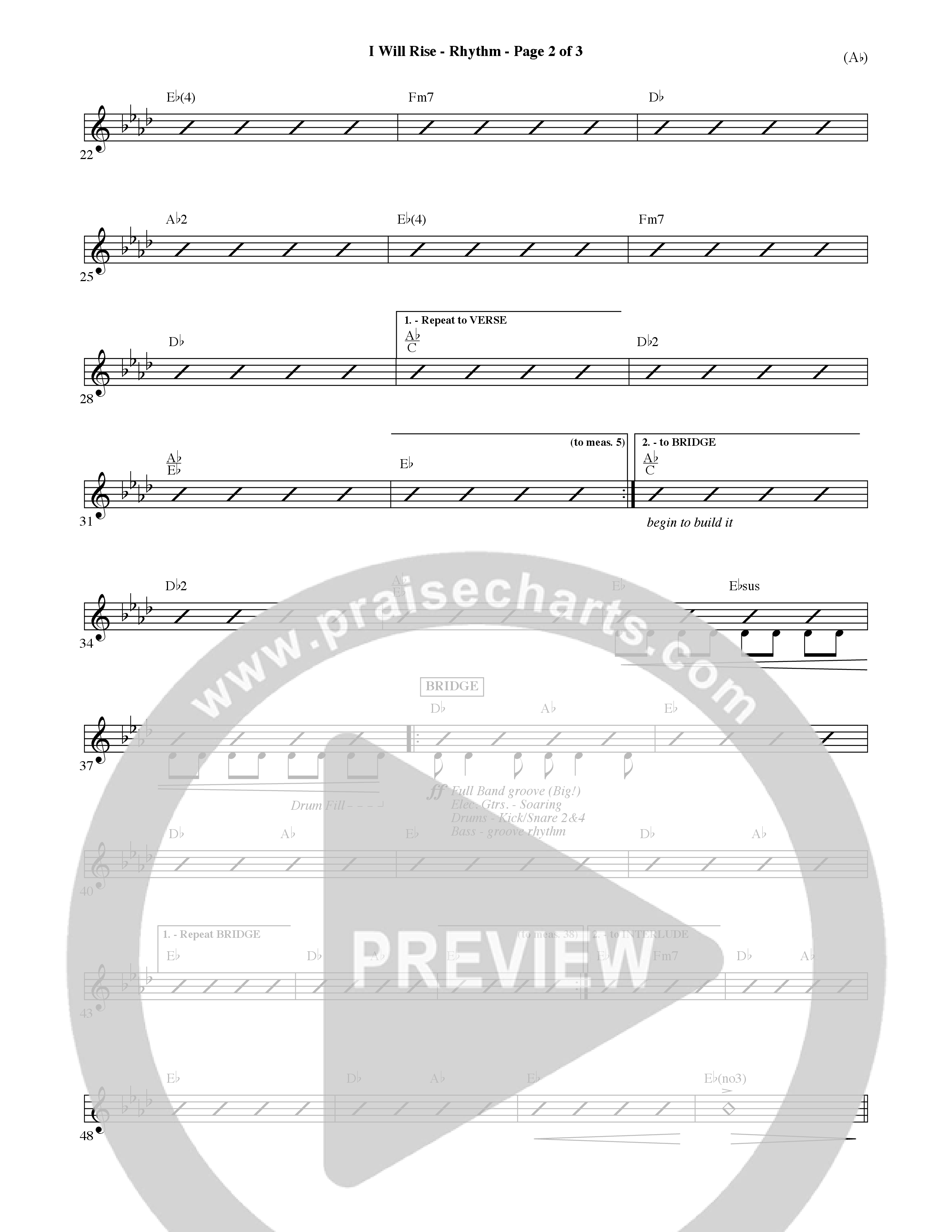 I Will Rise (Choral Anthem SATB) Rhythm Chart (Word Music Choral / Orch. David Shipps)