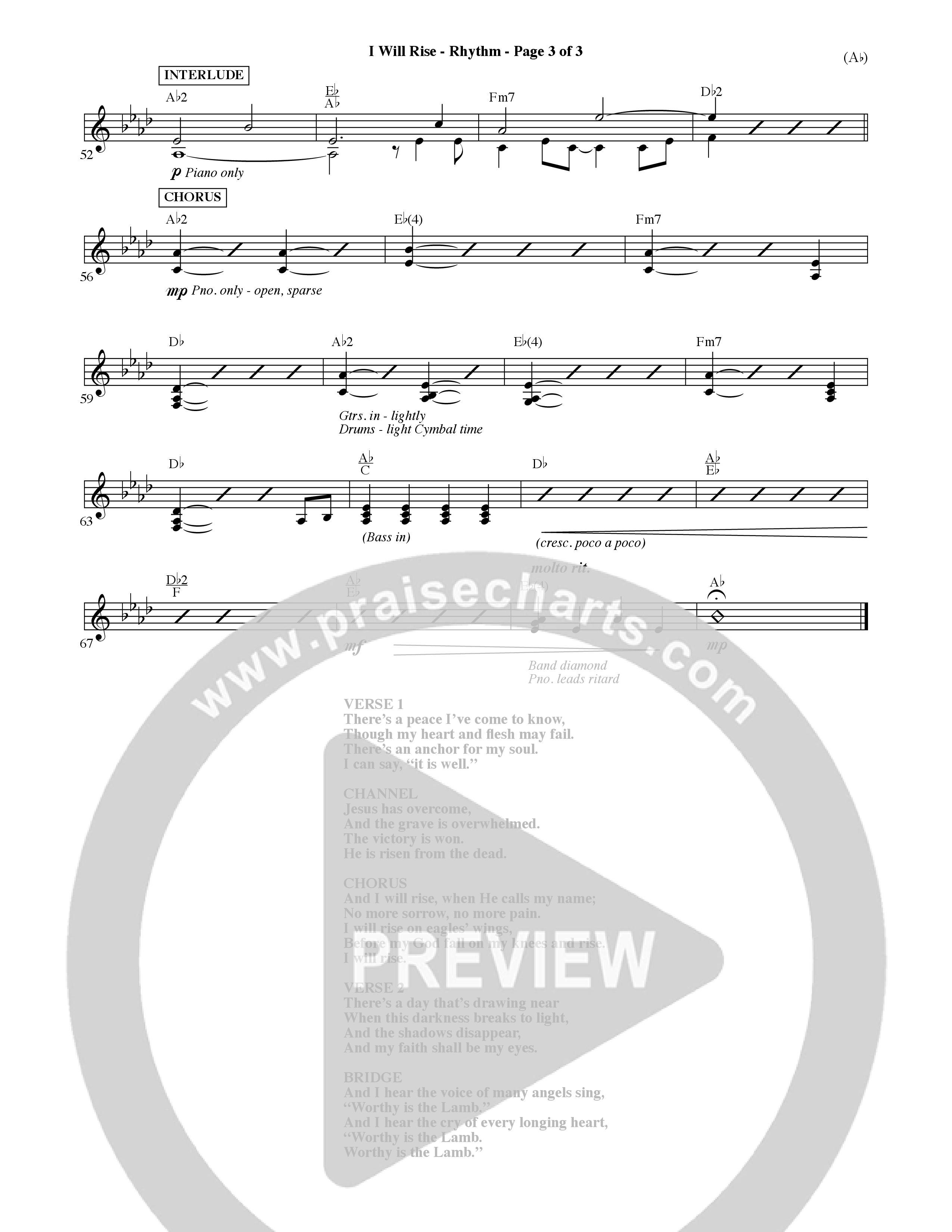 I Will Rise (Choral Anthem SATB) Rhythm Chart (Word Music Choral / Orch. David Shipps)