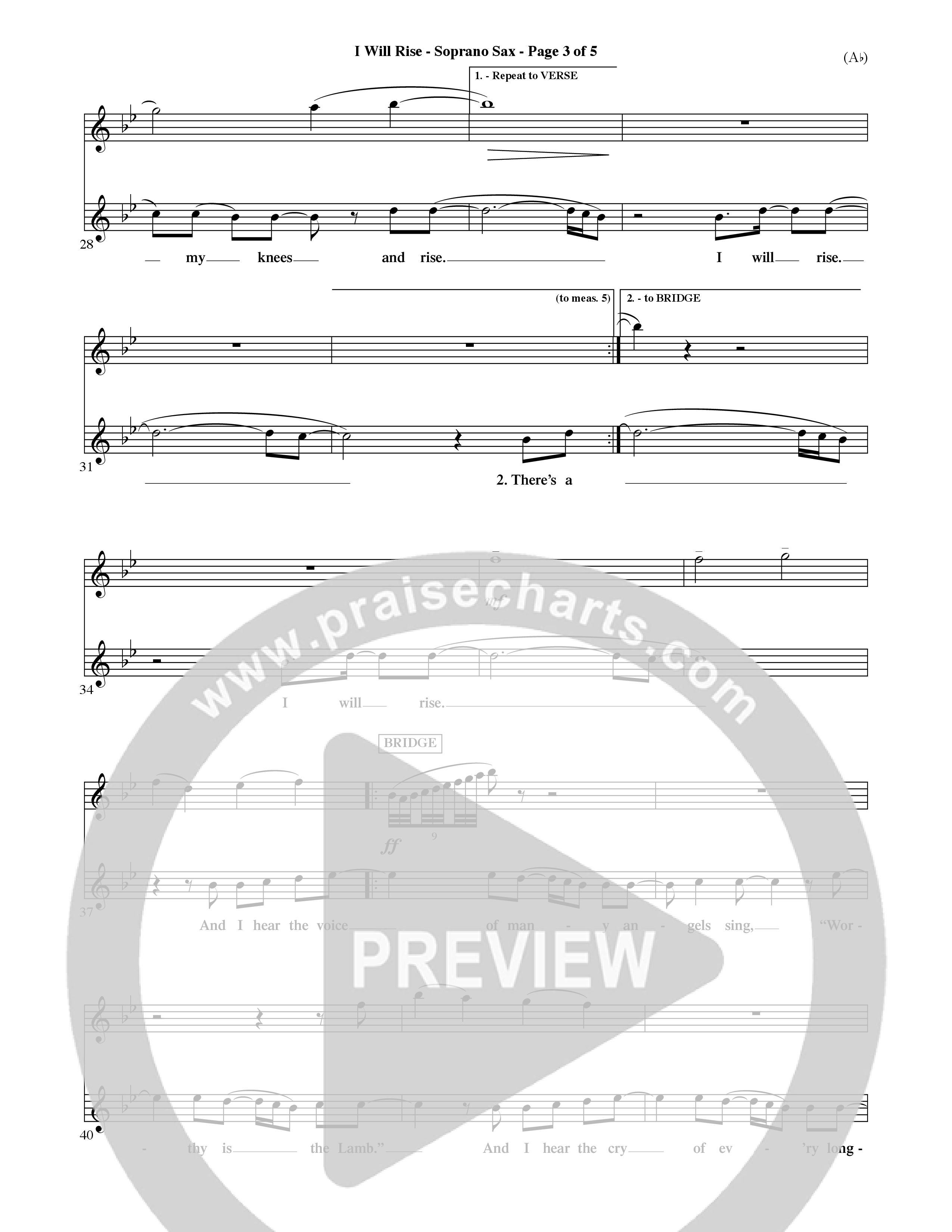 I Will Rise (Choral Anthem SATB) Saxophone (Word Music Choral / Orch. David Shipps)
