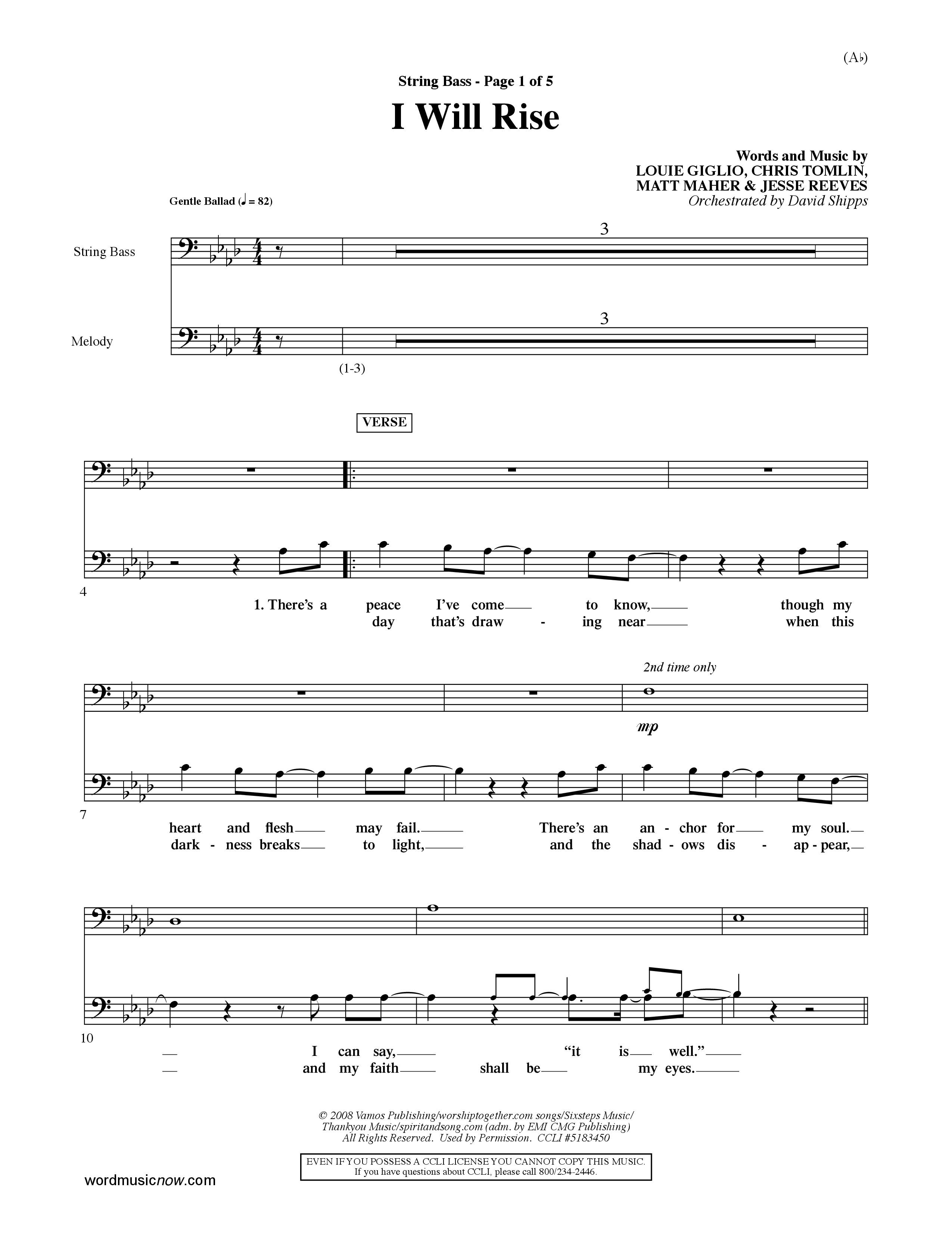 I Will Rise (Choral Anthem SATB) String Bass (Word Music Choral / Orch. David Shipps)