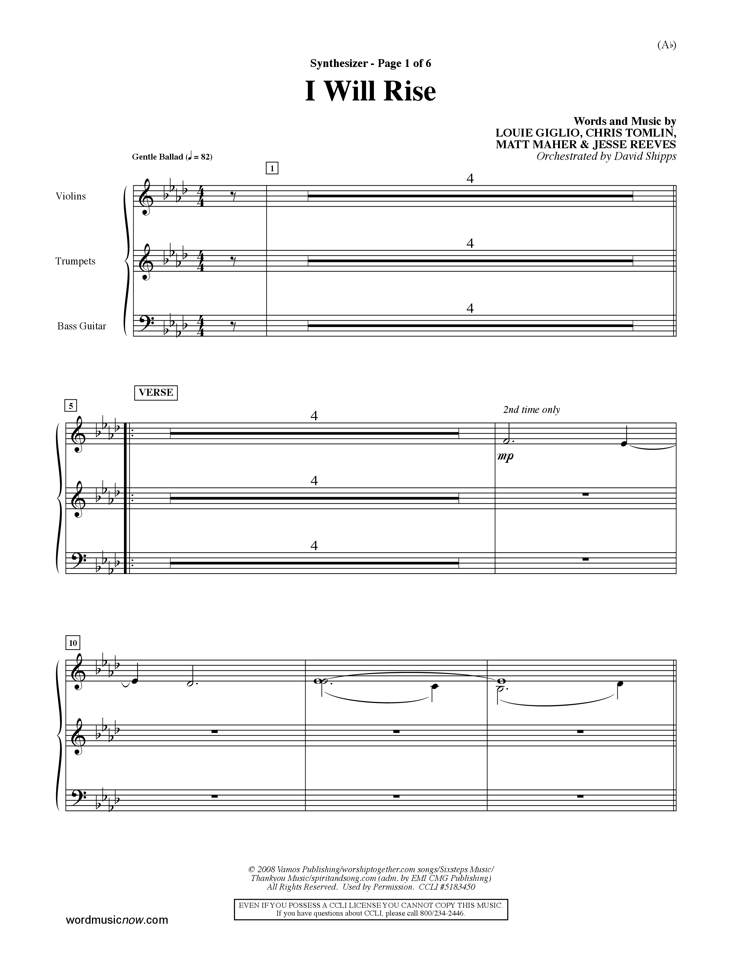 I Will Rise (Choral Anthem SATB) Synth (Word Music Choral / Orch. David Shipps)