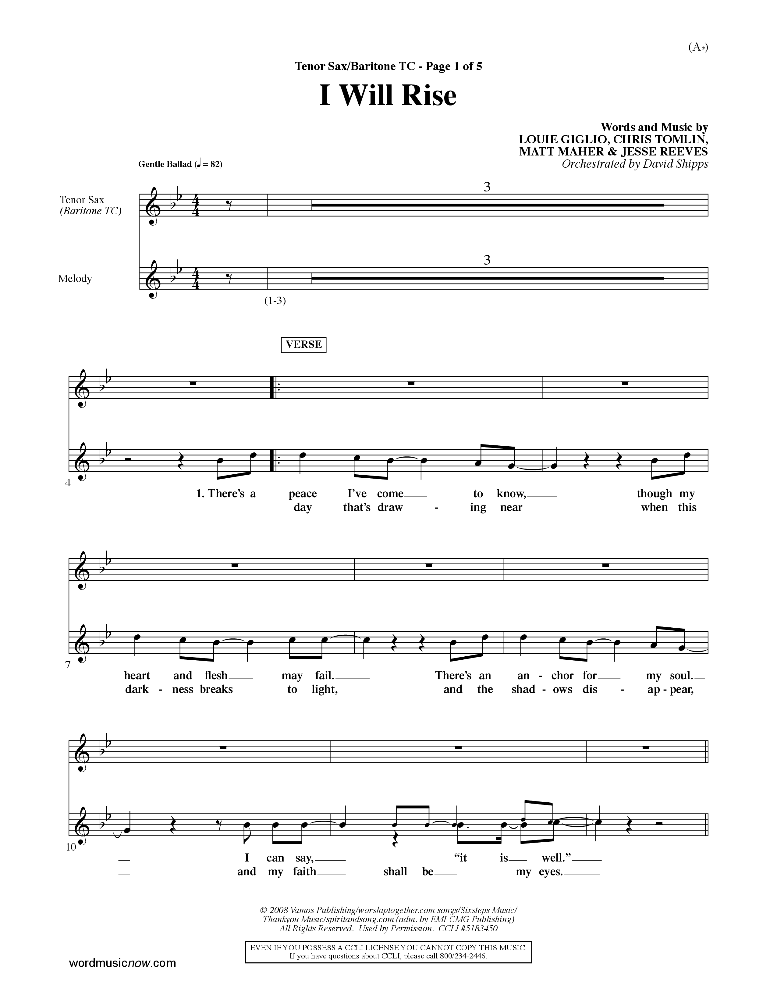 I Will Rise (Choral Anthem SATB) Tenor Sax/Baritone T.C. (Word Music Choral / Orch. David Shipps)