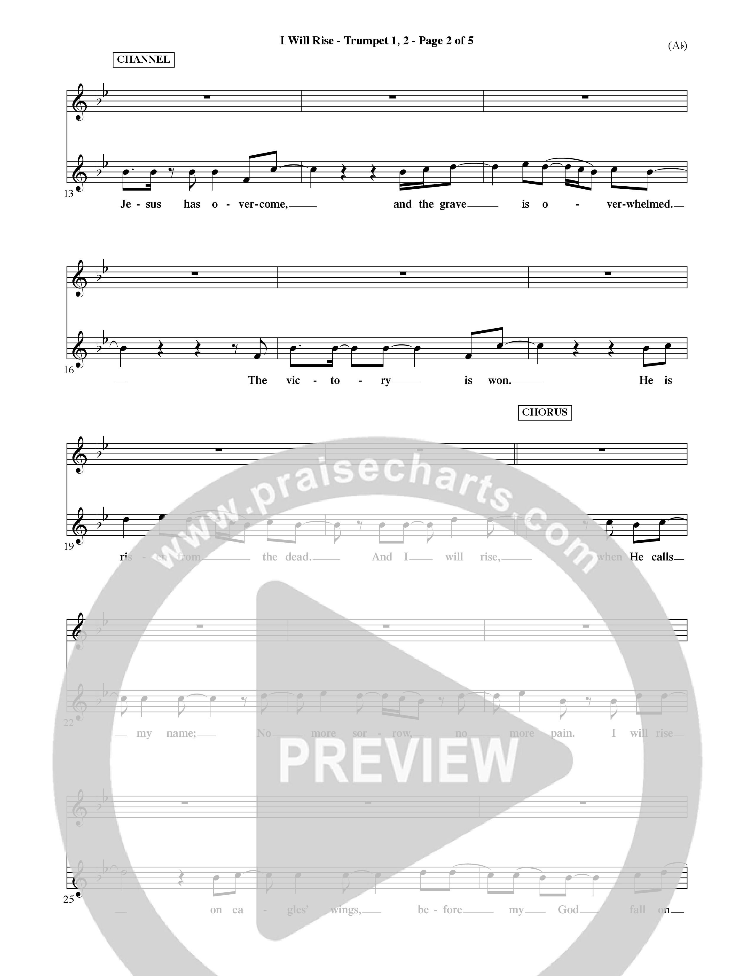I Will Rise (Choral Anthem SATB) Trumpet 1,2 (Word Music Choral / Orch. David Shipps)