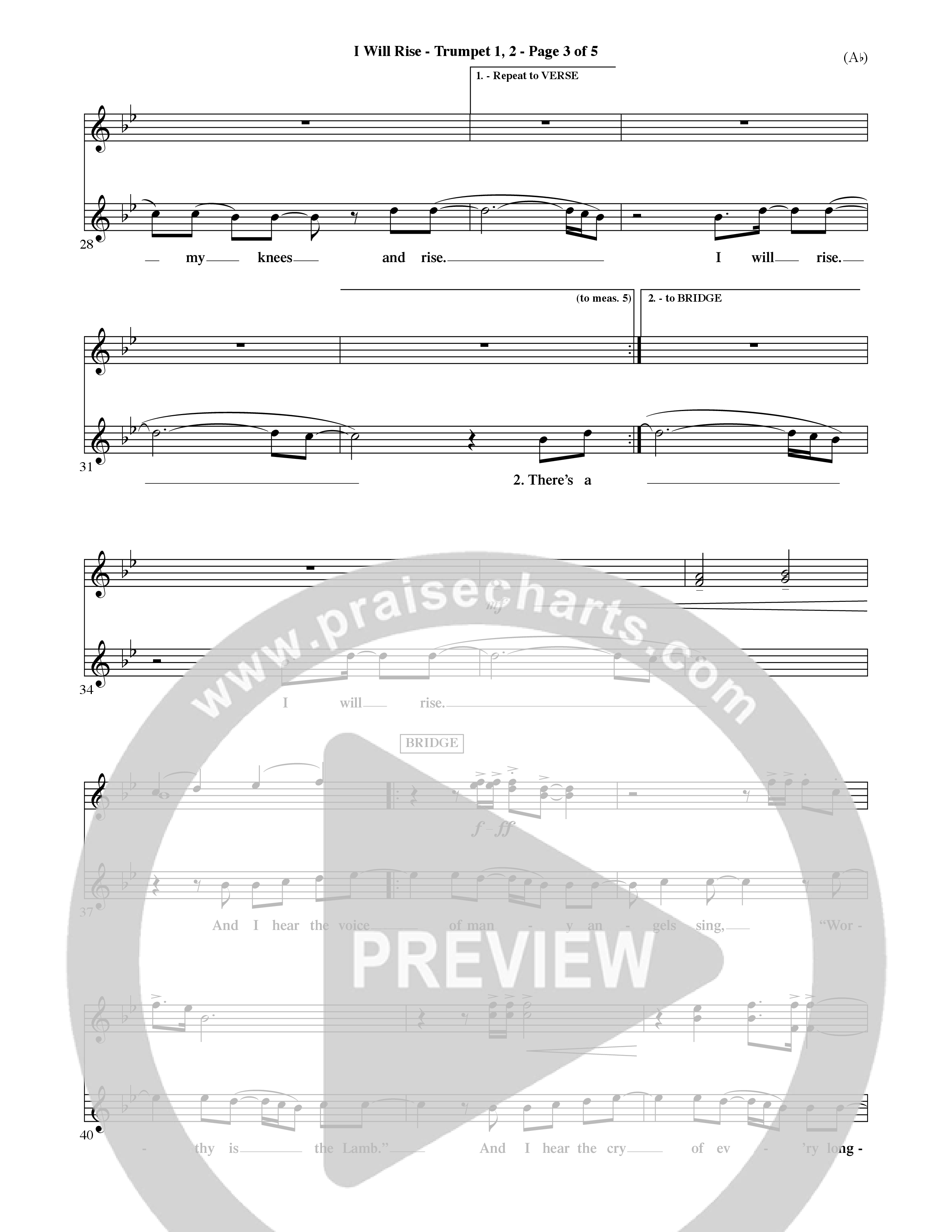 I Will Rise (Choral Anthem SATB) Trumpet 1,2 (Word Music Choral / Orch. David Shipps)