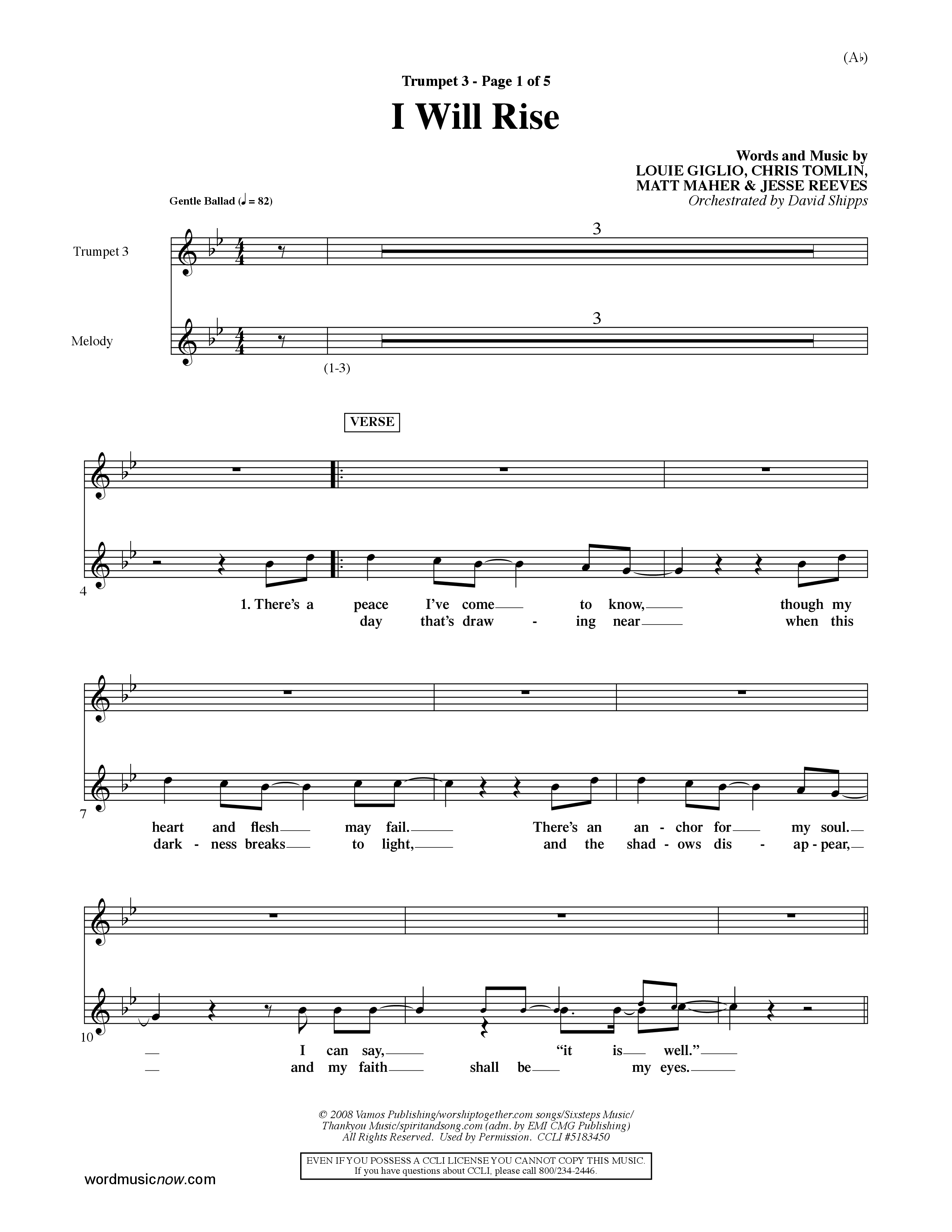 I Will Rise (Choral Anthem SATB) Trumpet 3 (Word Music Choral / Orch. David Shipps)