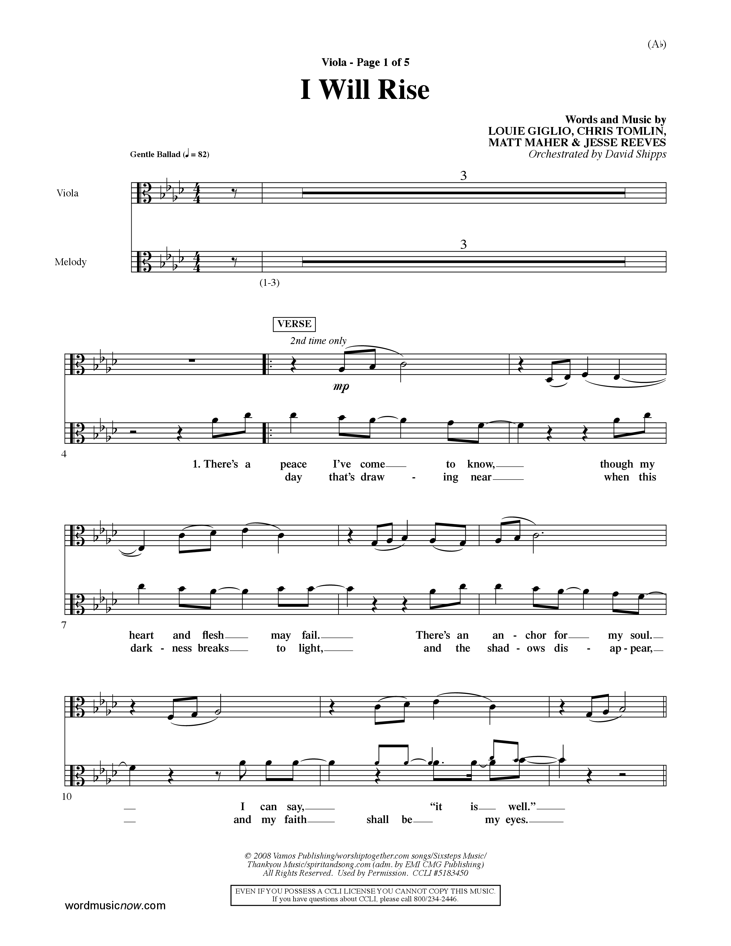 I Will Rise (Choral Anthem SATB) Viola (Word Music Choral / Orch. David Shipps)