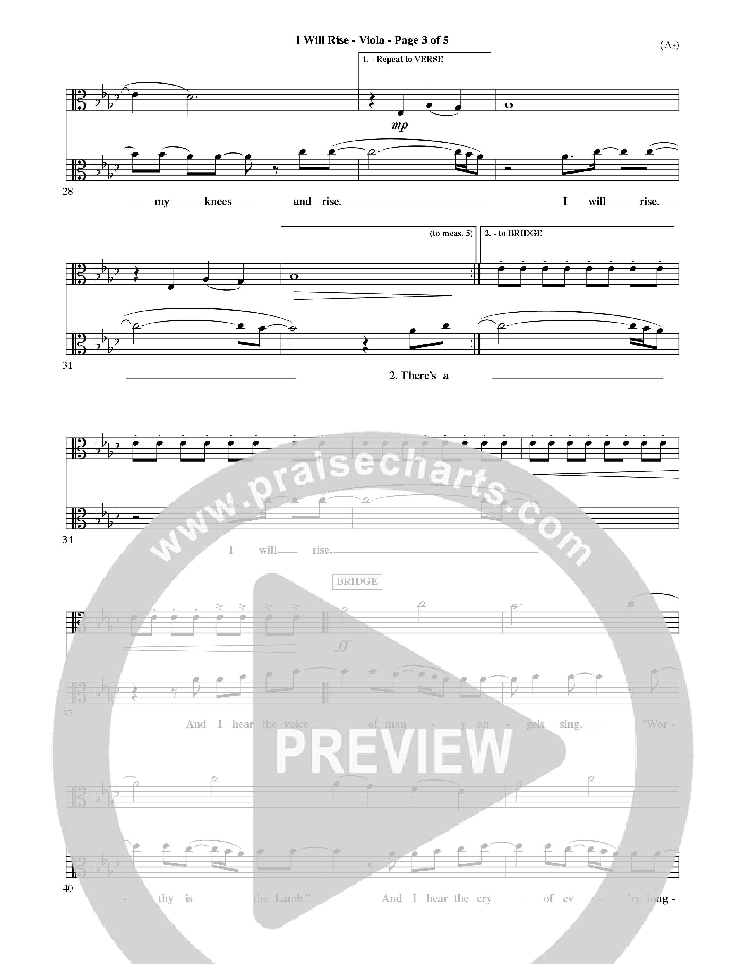 I Will Rise (Choral Anthem SATB) Viola (Word Music Choral / Orch. David Shipps)