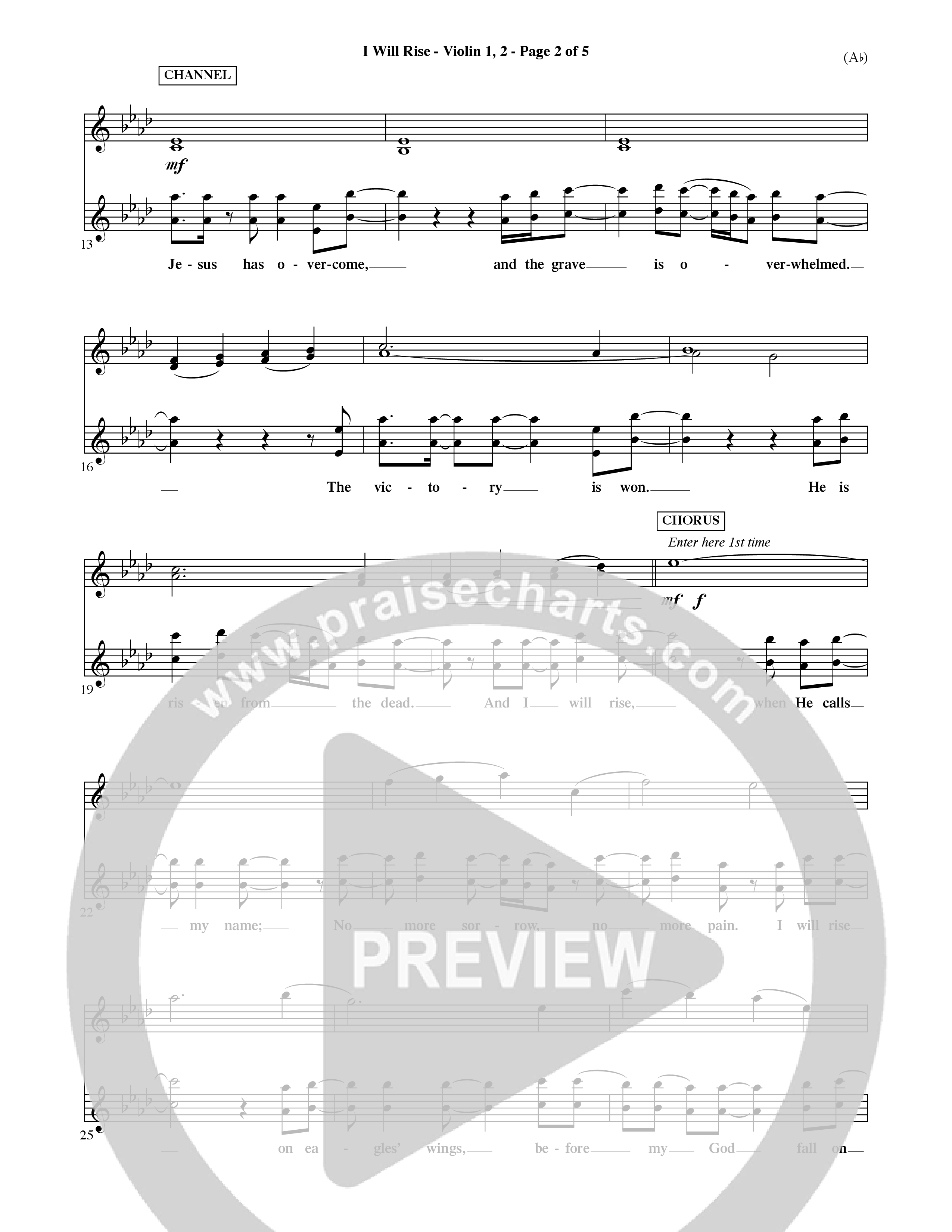 I Will Rise (Choral Anthem SATB) Violin 1/2 (Word Music Choral / Orch. David Shipps)
