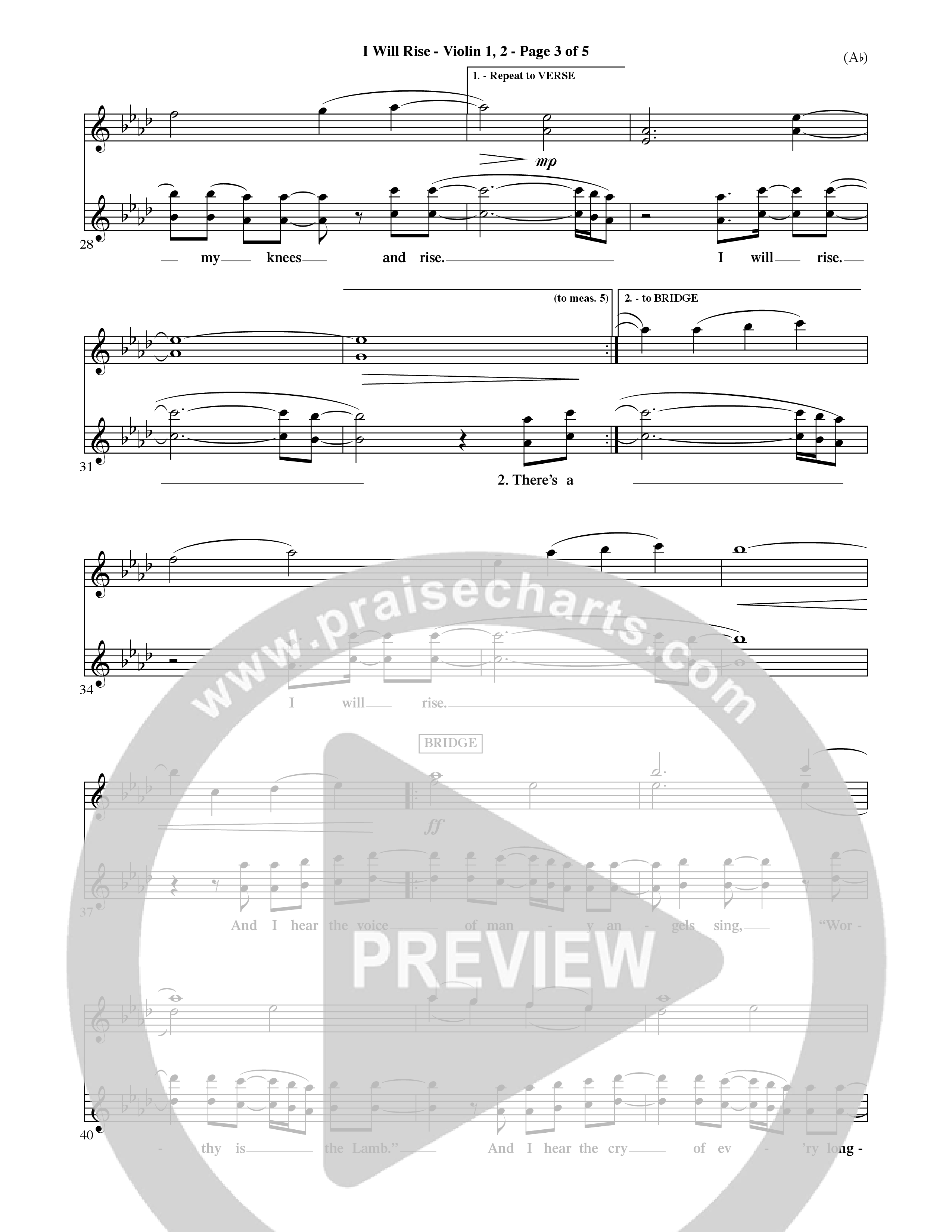 I Will Rise (Choral Anthem SATB) Violin 1/2 (Word Music Choral / Orch. David Shipps)