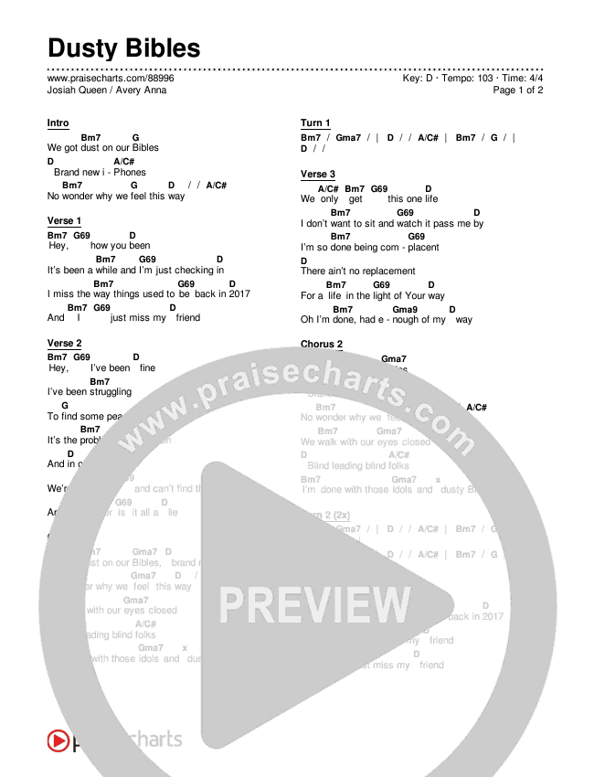 Dusty Bibles Chords & Lyrics (Josiah Queen / Avery Anna)