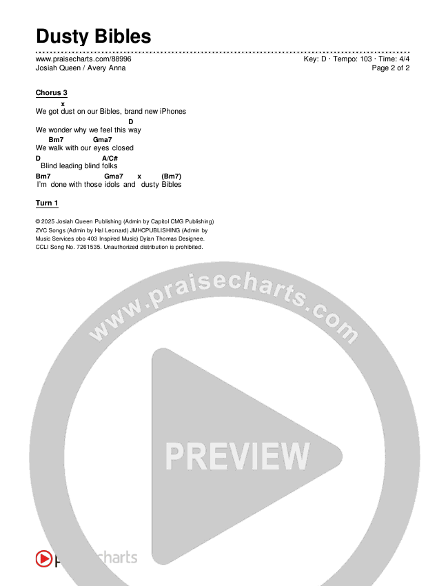 Dusty Bibles Chords & Lyrics (Josiah Queen / Avery Anna)