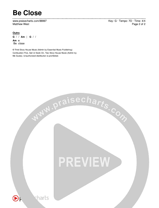 Be Close Chords & Lyrics (Matthew West)