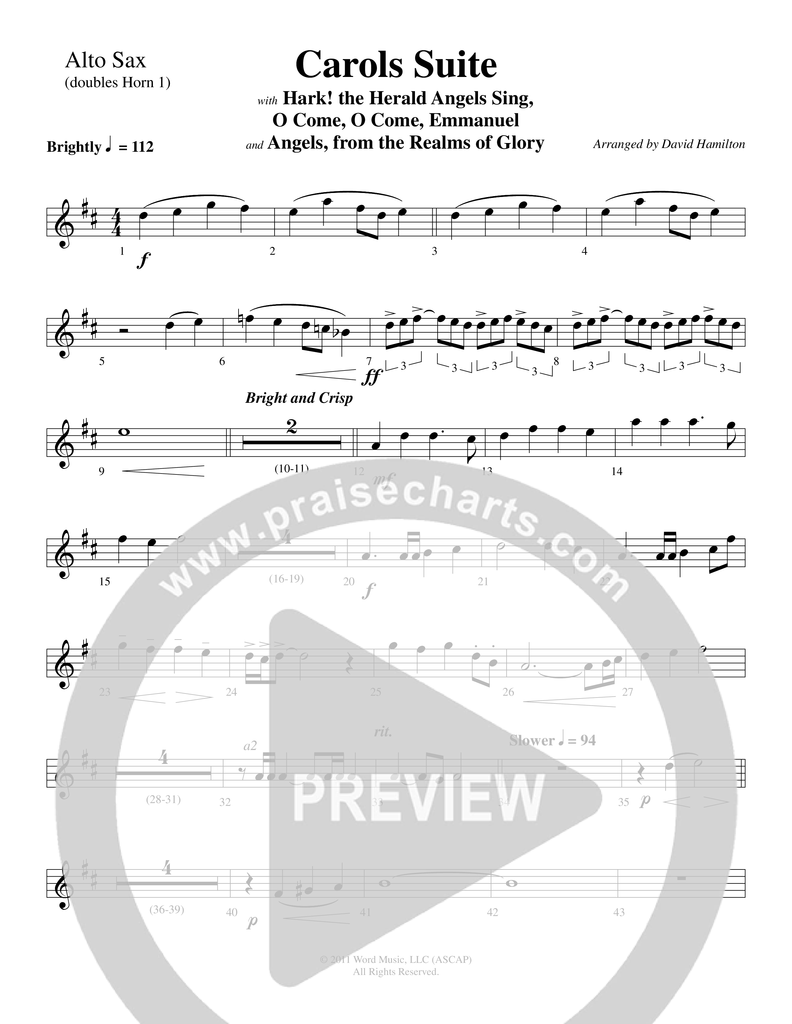 Carols Suite (Choral Anthem SATB) Alto Sax (Word Music Choral / Arr. David Hamilton)