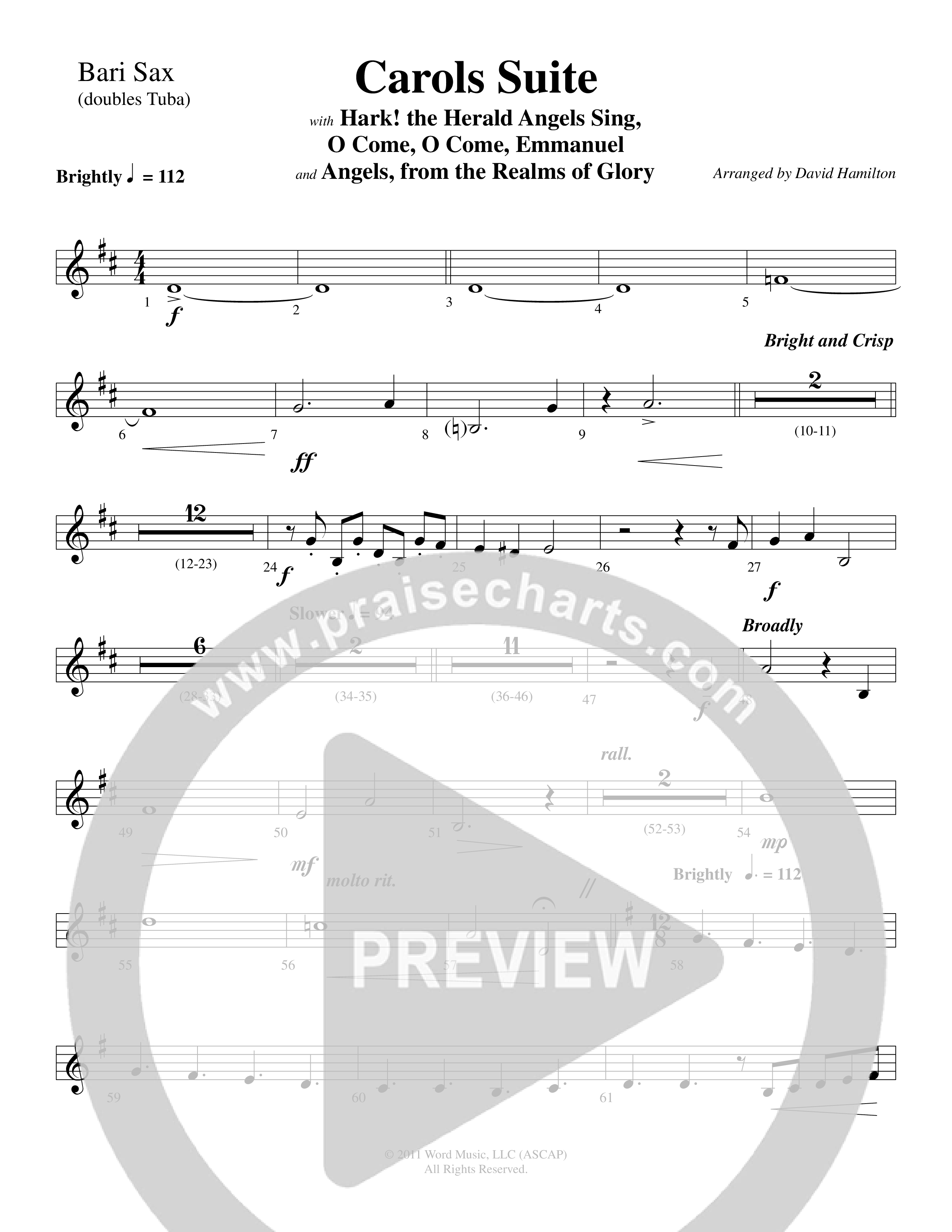 Carols Suite (Choral Anthem SATB) Bari Sax (Word Music Choral / Arr. David Hamilton)