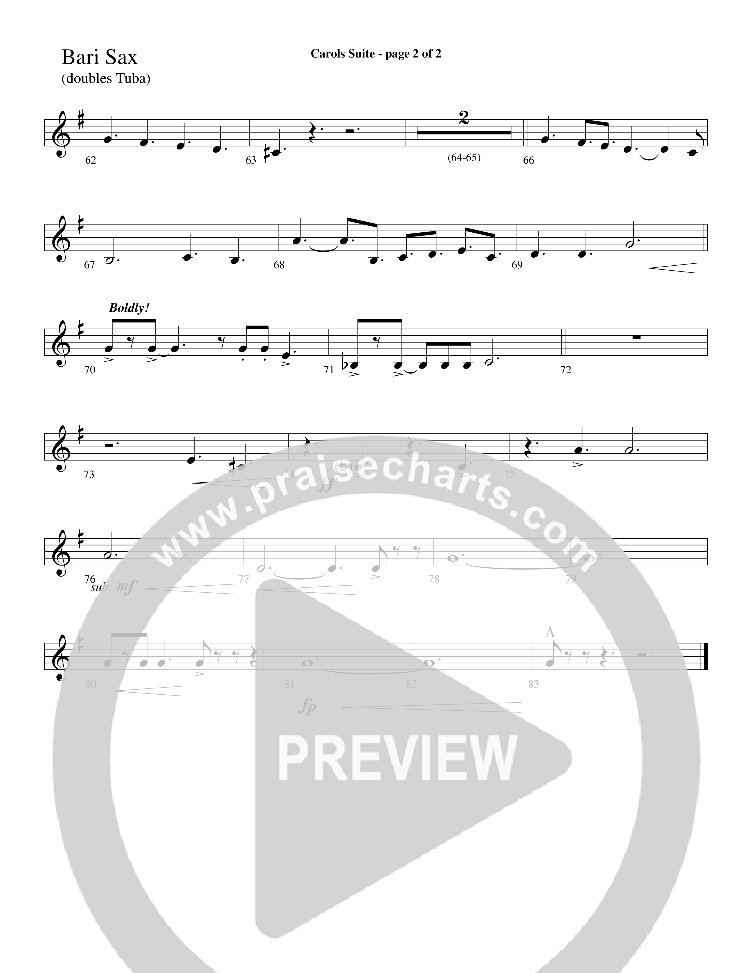 Carols Suite (Choral Anthem SATB) Bari Sax (Word Music Choral / Arr. David Hamilton)