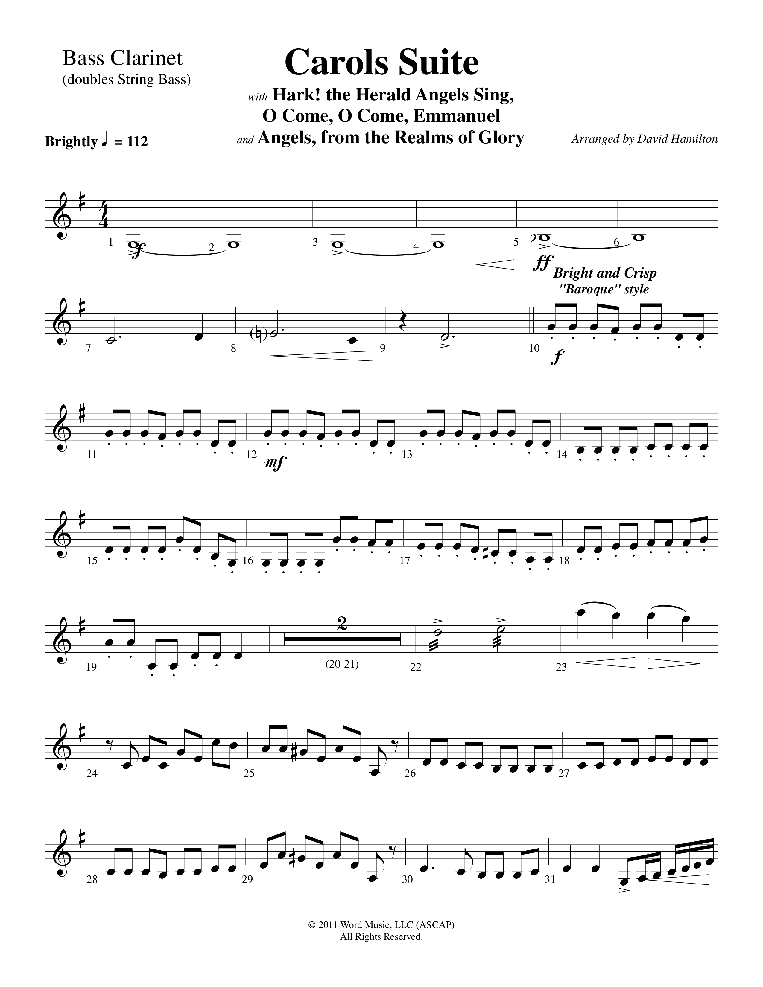 Carols Suite (Choral Anthem SATB) Bass Clarinet (Word Music Choral / Arr. David Hamilton)