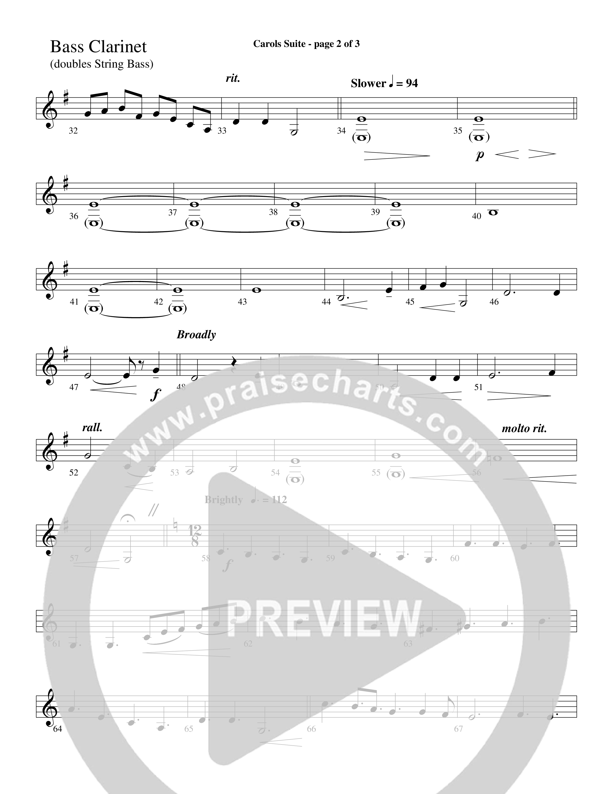 Carols Suite (Choral Anthem SATB) Bass Clarinet (Word Music Choral / Arr. David Hamilton)