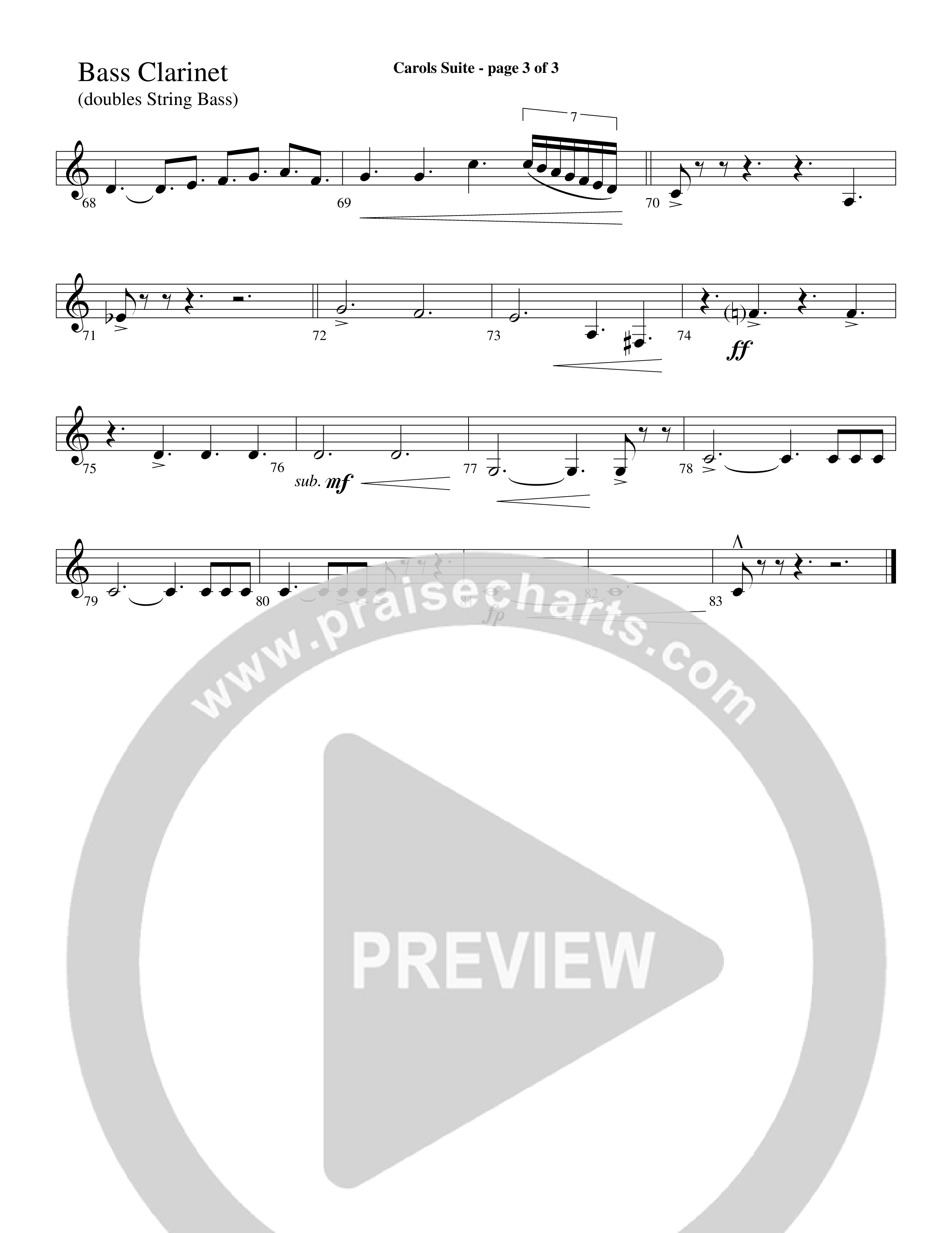Carols Suite (Choral Anthem SATB) Bass Clarinet (Word Music Choral / Arr. David Hamilton)