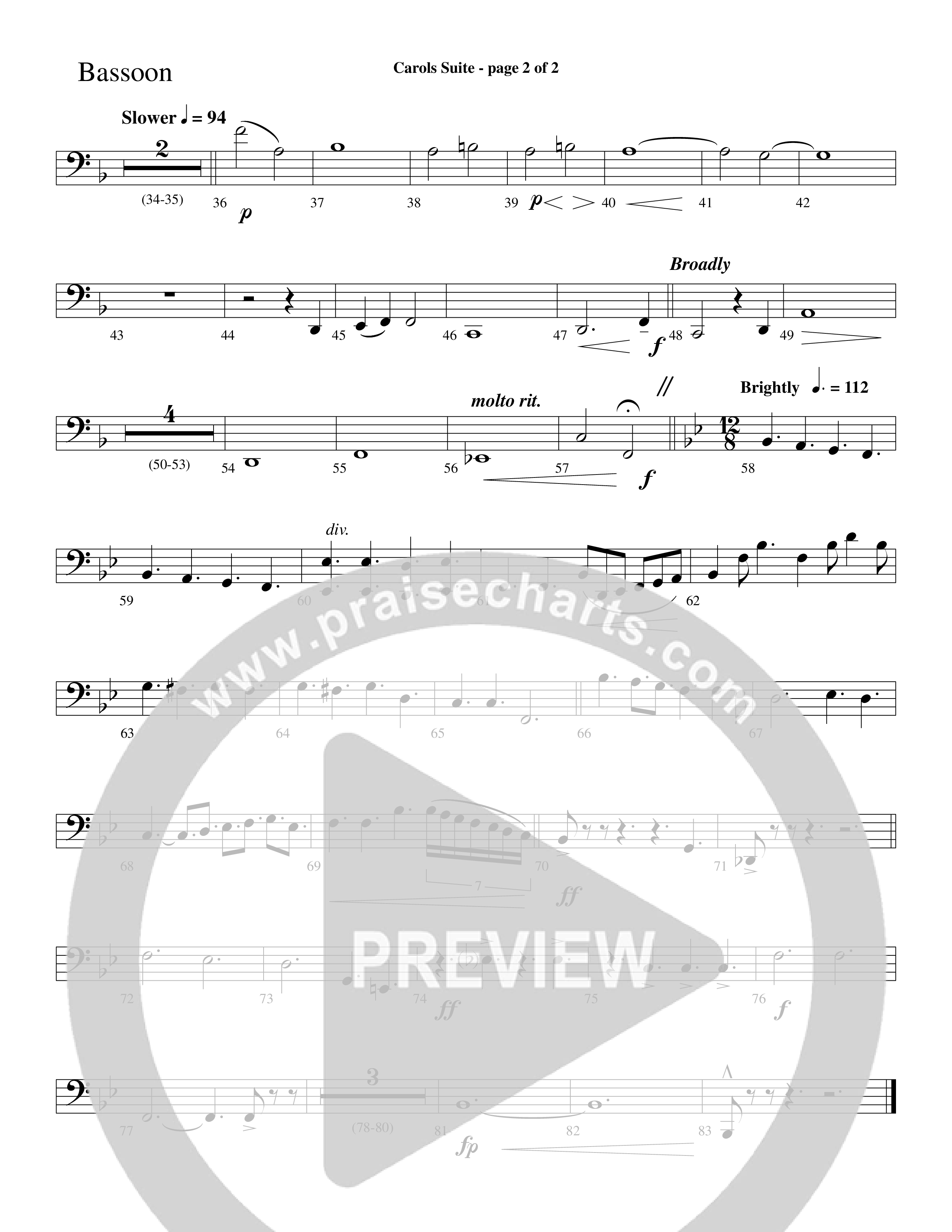 Carols Suite (Choral Anthem SATB) Bassoon (Word Music Choral / Arr. David Hamilton)