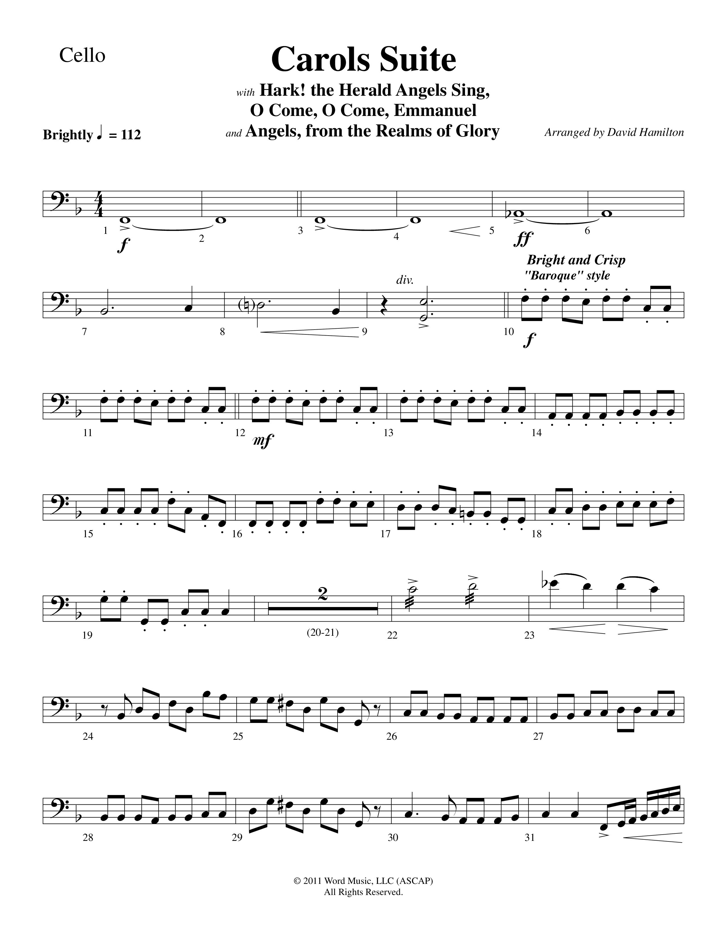 Carols Suite (Choral Anthem SATB) Cello (Word Music Choral / Arr. David Hamilton)