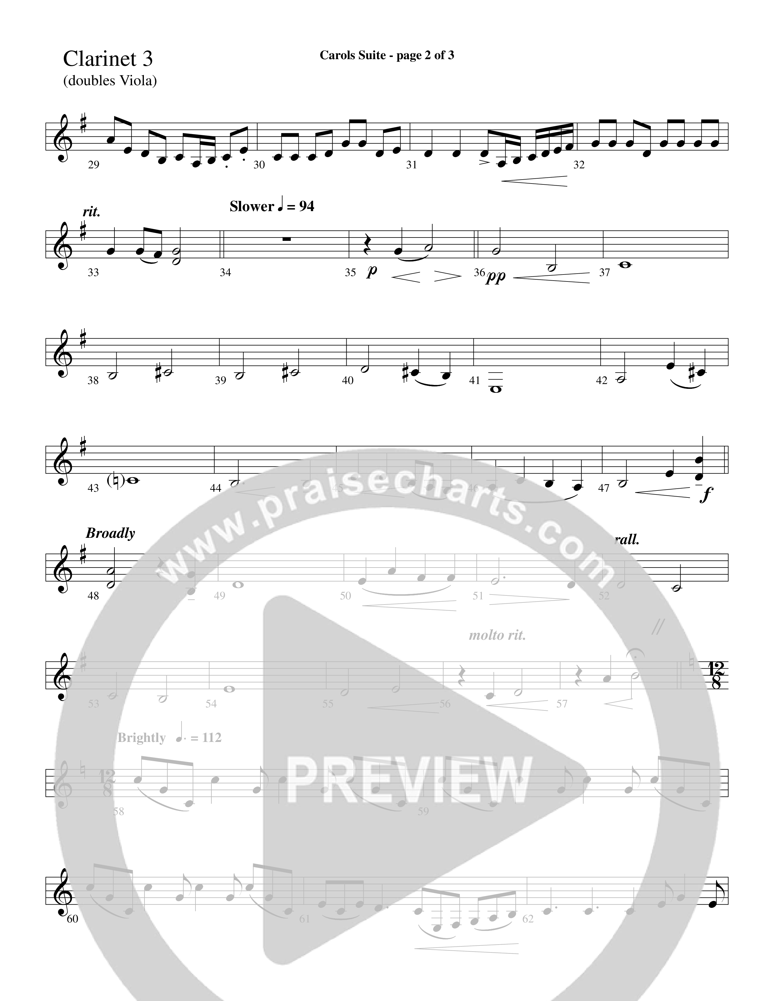 Carols Suite (Choral Anthem SATB) Clarinet 3 (Word Music Choral / Arr. David Hamilton)
