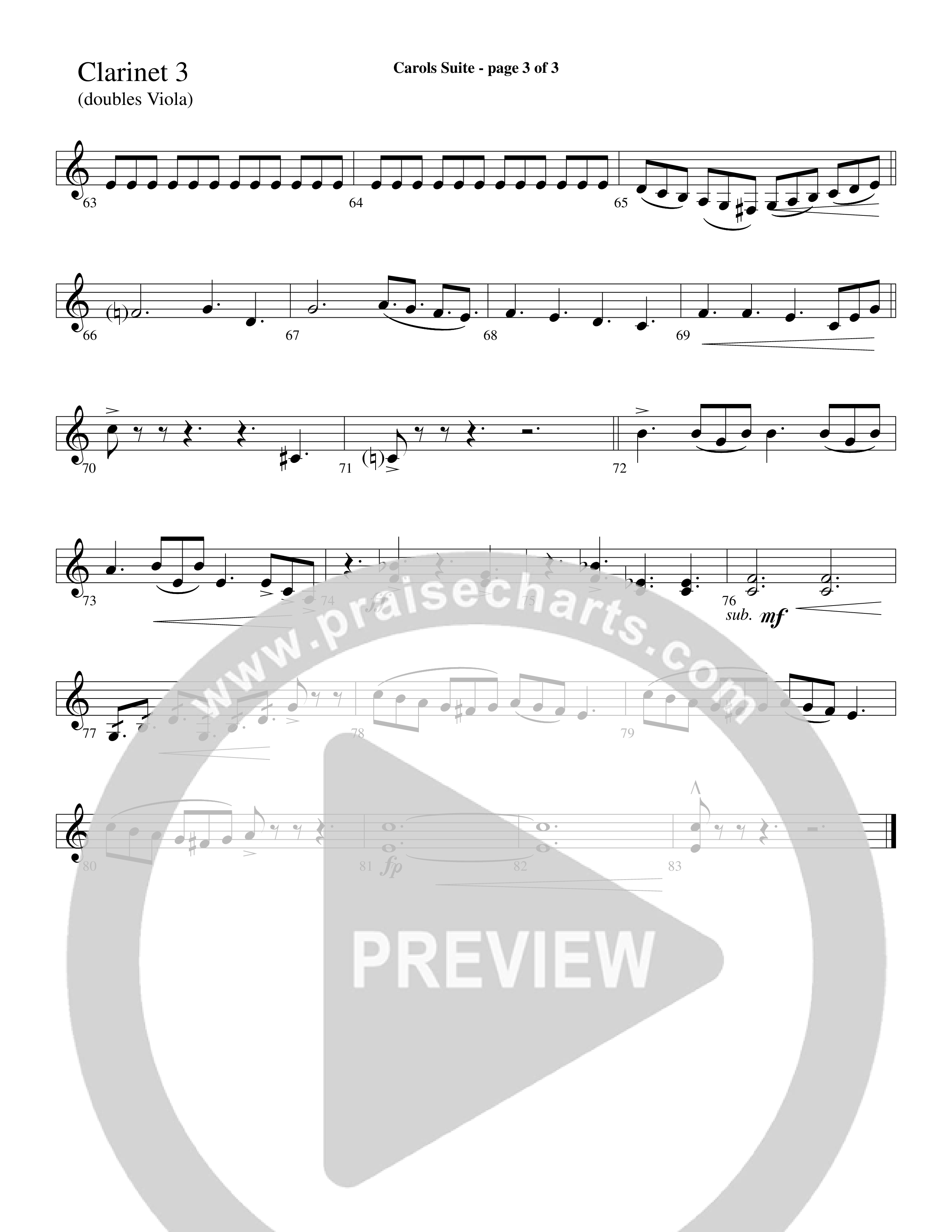 Carols Suite (Choral Anthem SATB) Clarinet 3 (Word Music Choral / Arr. David Hamilton)