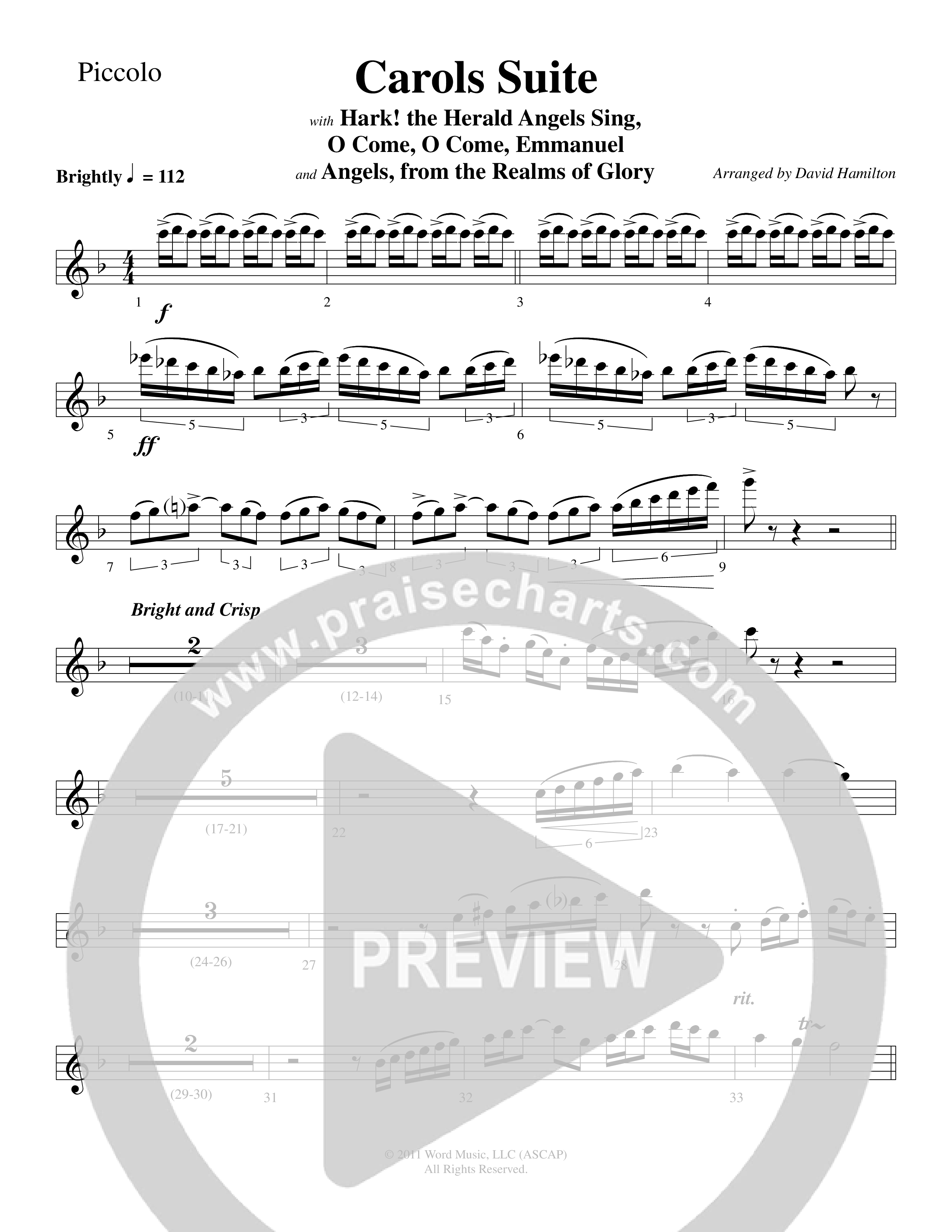 Carols Suite (Choral Anthem SATB) Flute/Piccolo (Word Music Choral / Arr. David Hamilton)
