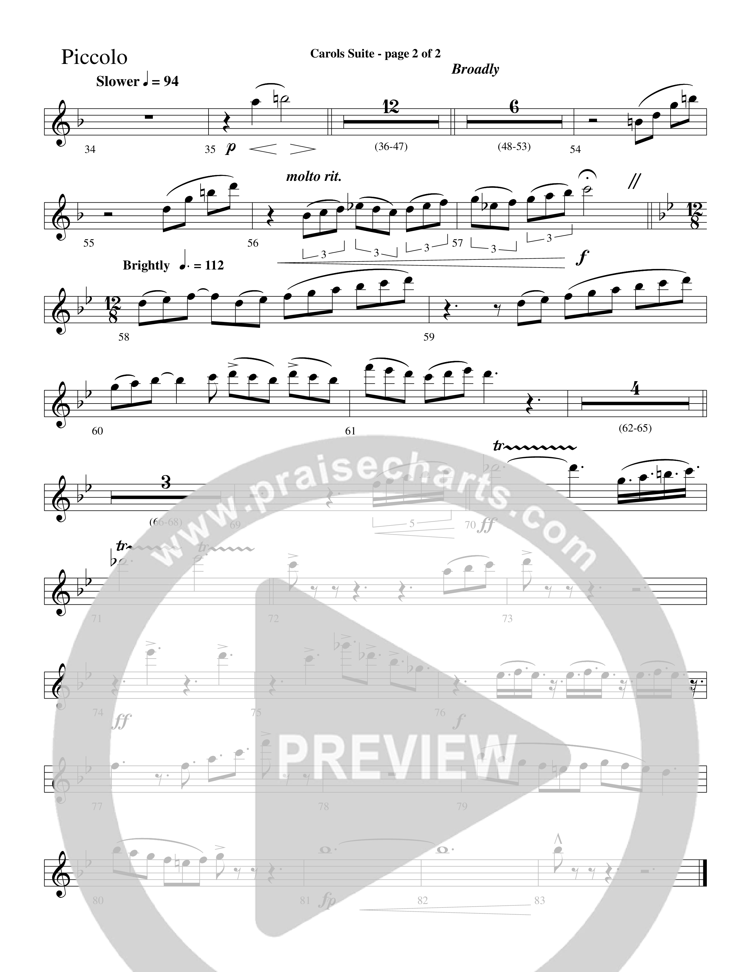 Carols Suite (Choral Anthem SATB) Flute/Piccolo (Word Music Choral / Arr. David Hamilton)