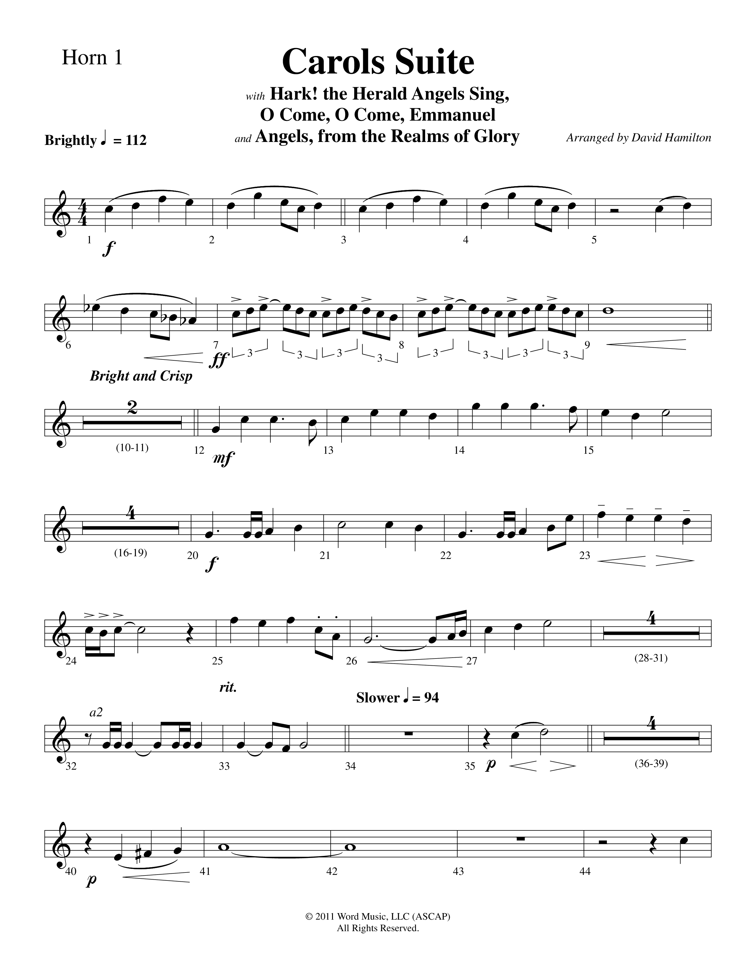 Carols Suite (Choral Anthem SATB) French Horn (Word Music Choral / Arr. David Hamilton)