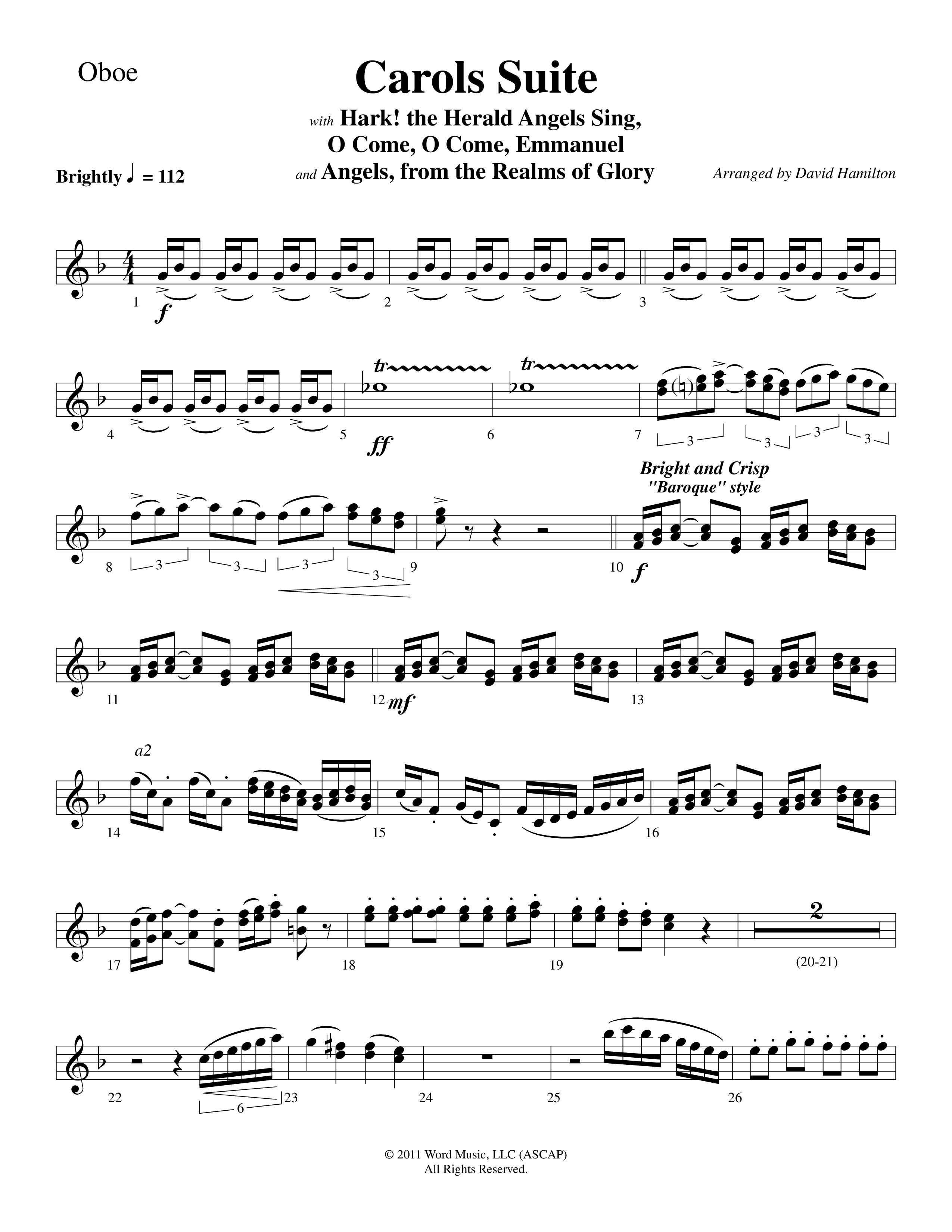 Carols Suite (Choral Anthem SATB) Oboe (Word Music Choral / Arr. David Hamilton)