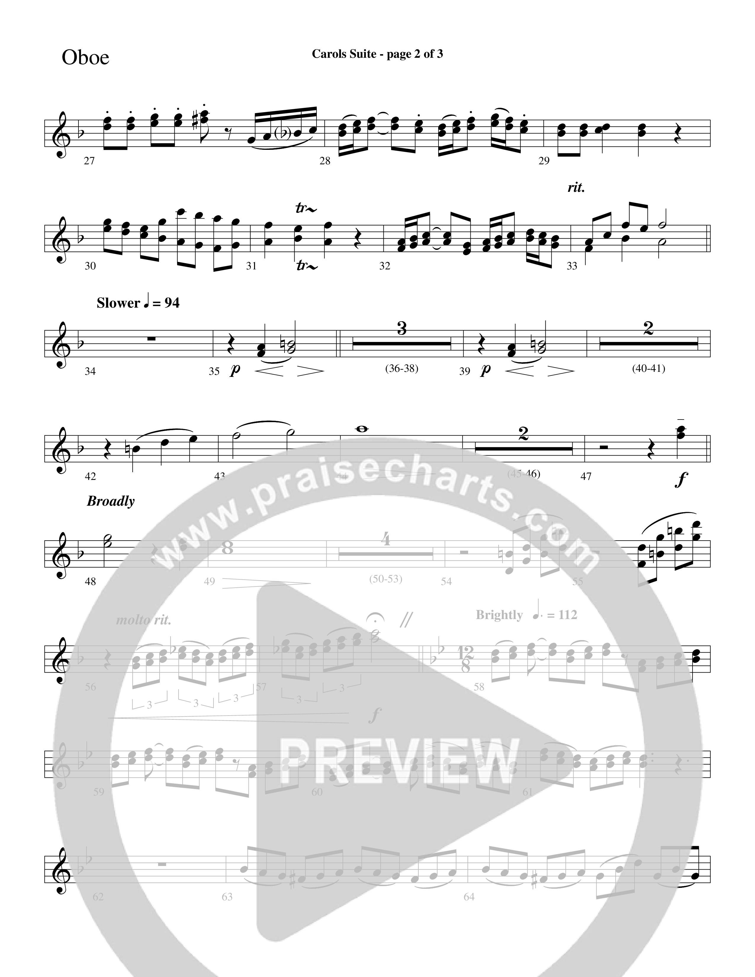Carols Suite (Choral Anthem SATB) Oboe (Word Music Choral / Arr. David Hamilton)