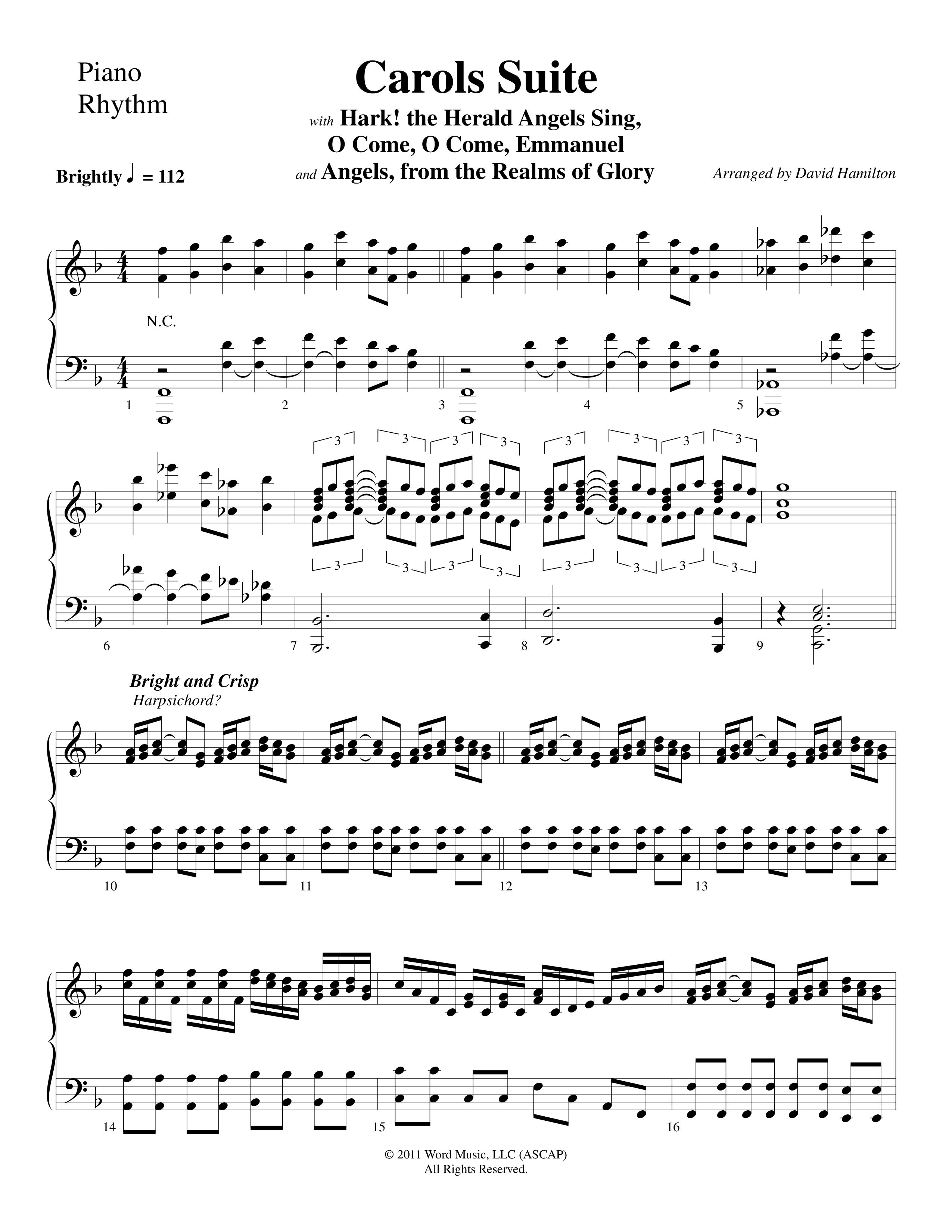 Carols Suite (Choral Anthem SATB) Piano Sheet (Word Music Choral / Arr. David Hamilton)
