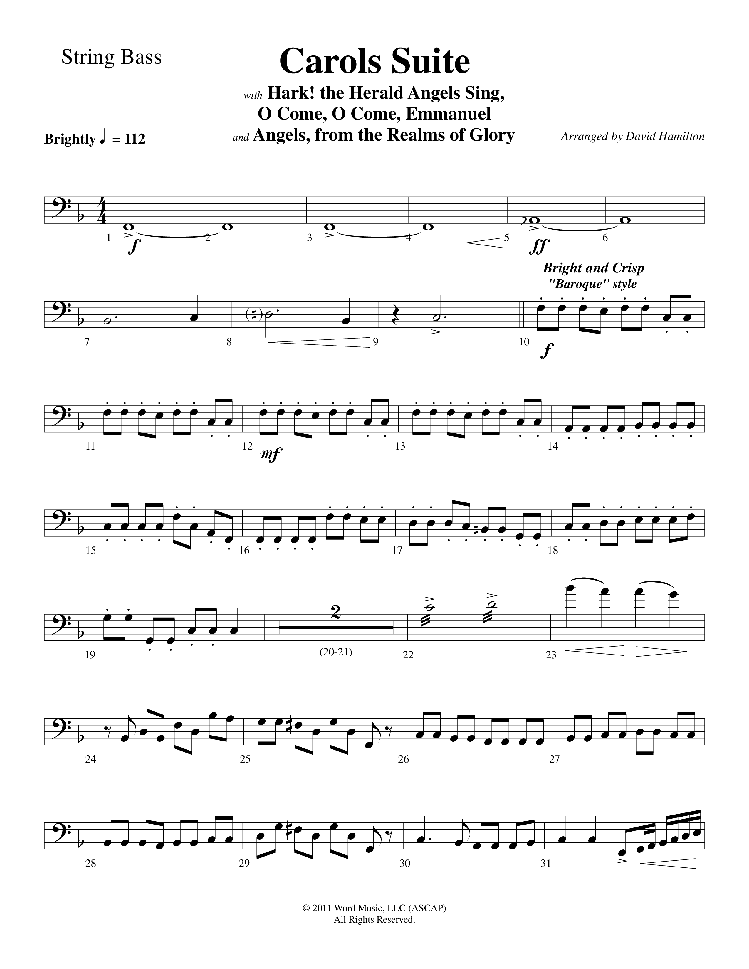 Carols Suite (Choral Anthem SATB) String Bass (Word Music Choral / Arr. David Hamilton)