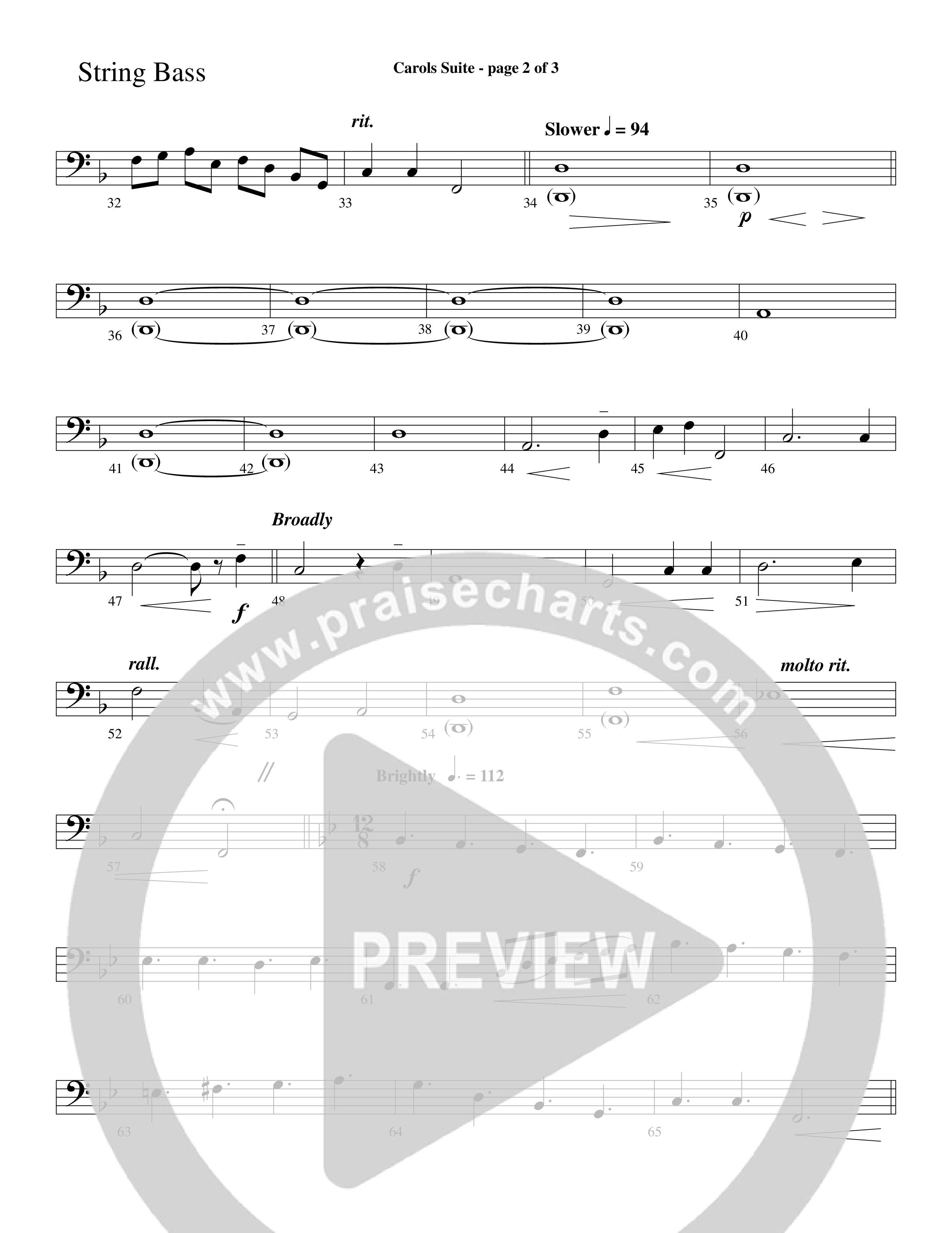 Carols Suite (Choral Anthem SATB) String Bass (Word Music Choral / Arr. David Hamilton)