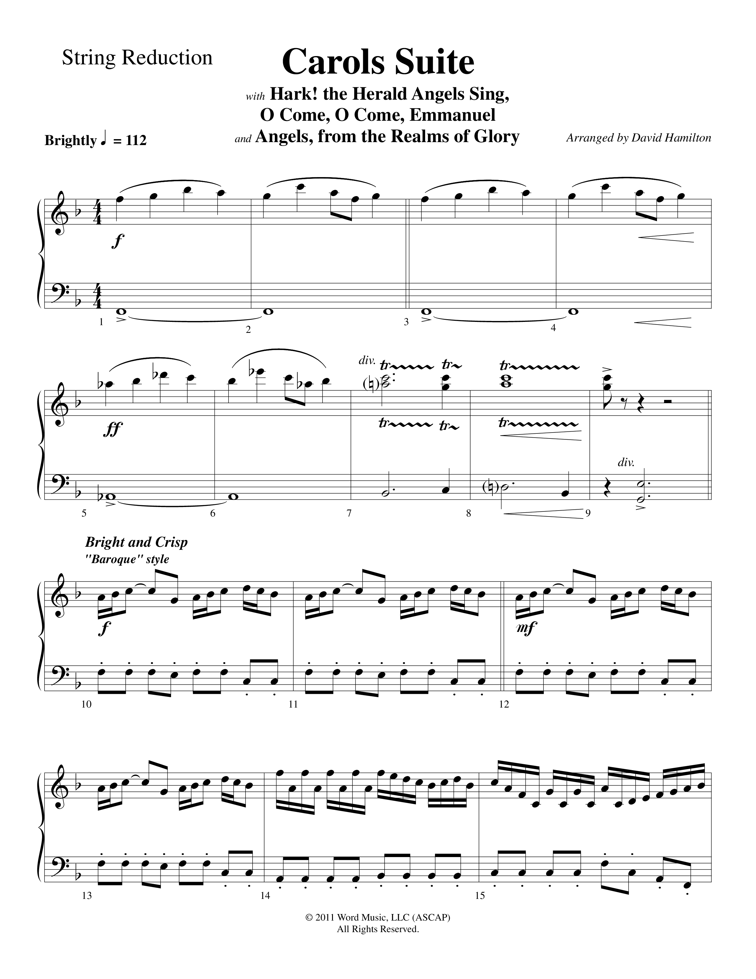 Carols Suite (Choral Anthem SATB) String Reduction (Word Music Choral / Arr. David Hamilton)