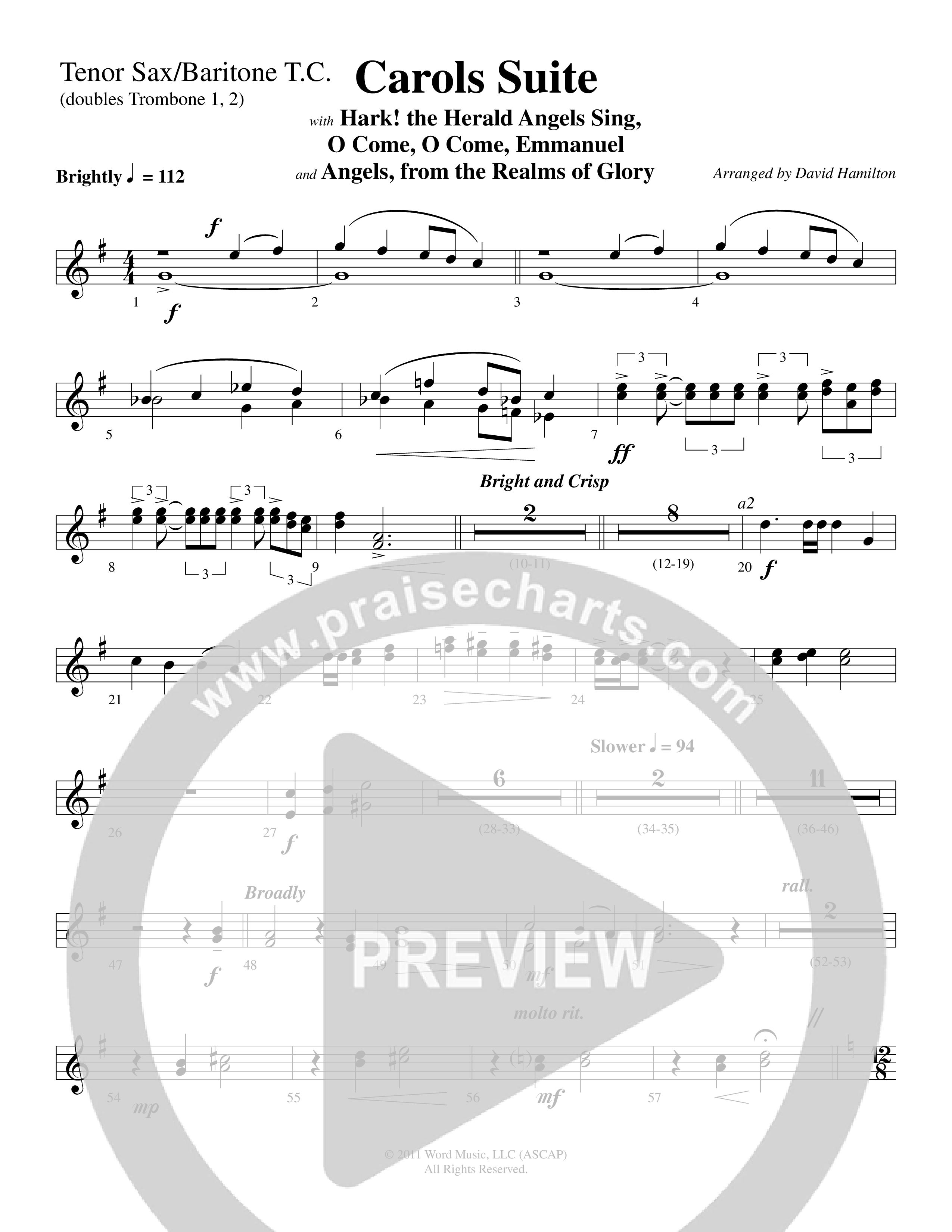 Carols Suite (Choral Anthem SATB) Tenor Sax/Baritone T.C. (Word Music Choral / Arr. David Hamilton)