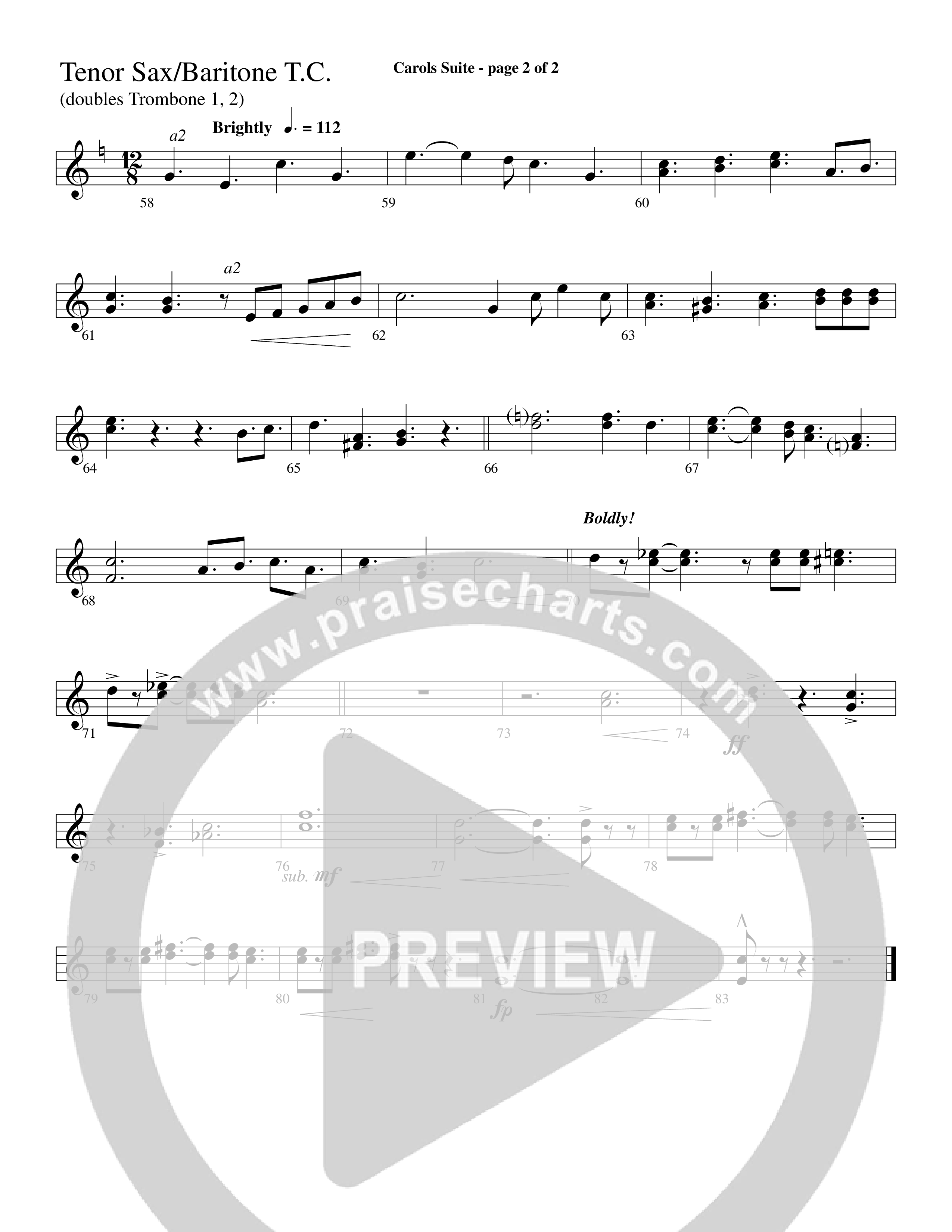 Carols Suite (Choral Anthem SATB) Tenor Sax/Baritone T.C. (Word Music Choral / Arr. David Hamilton)