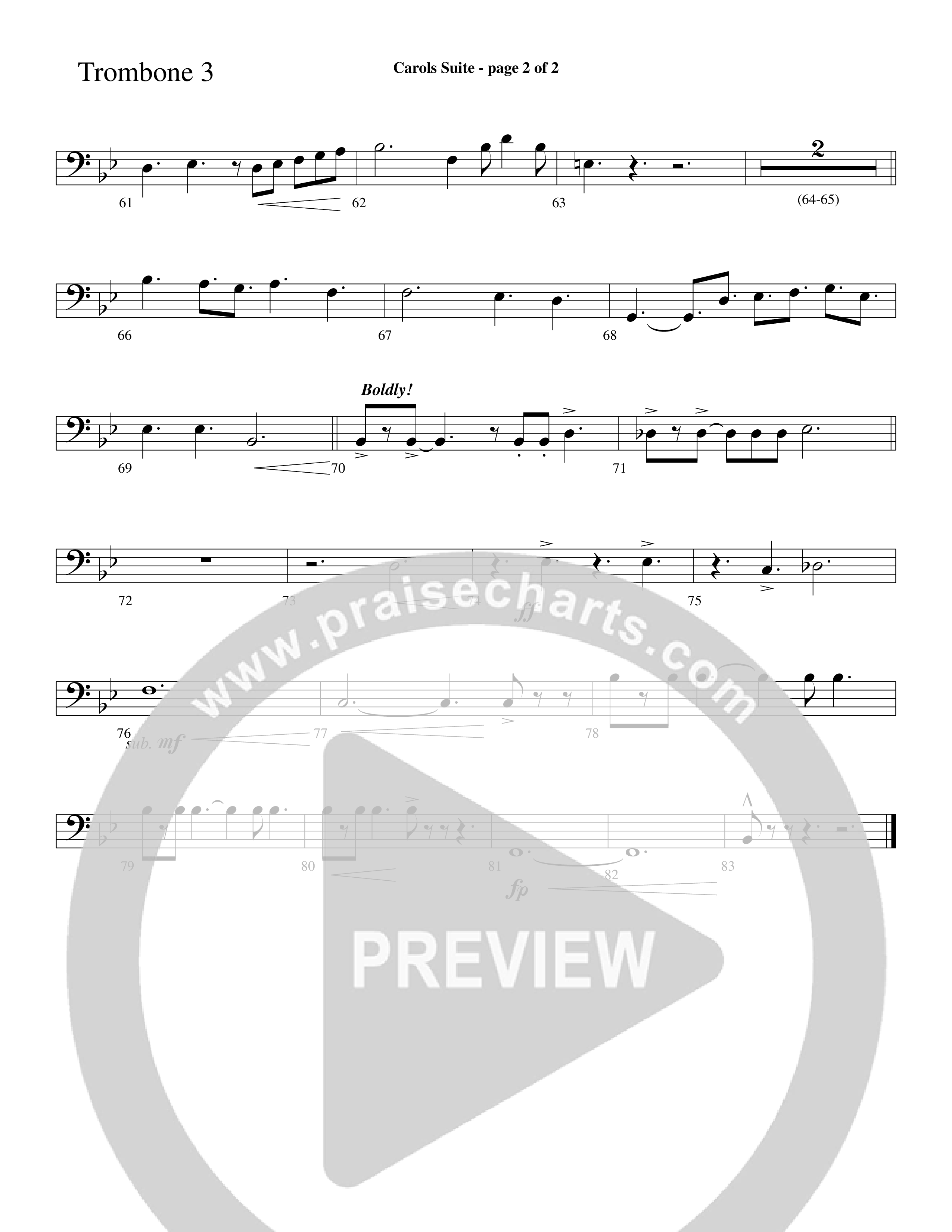Carols Suite (Choral Anthem SATB) Trombone 3 (Word Music Choral / Arr. David Hamilton)